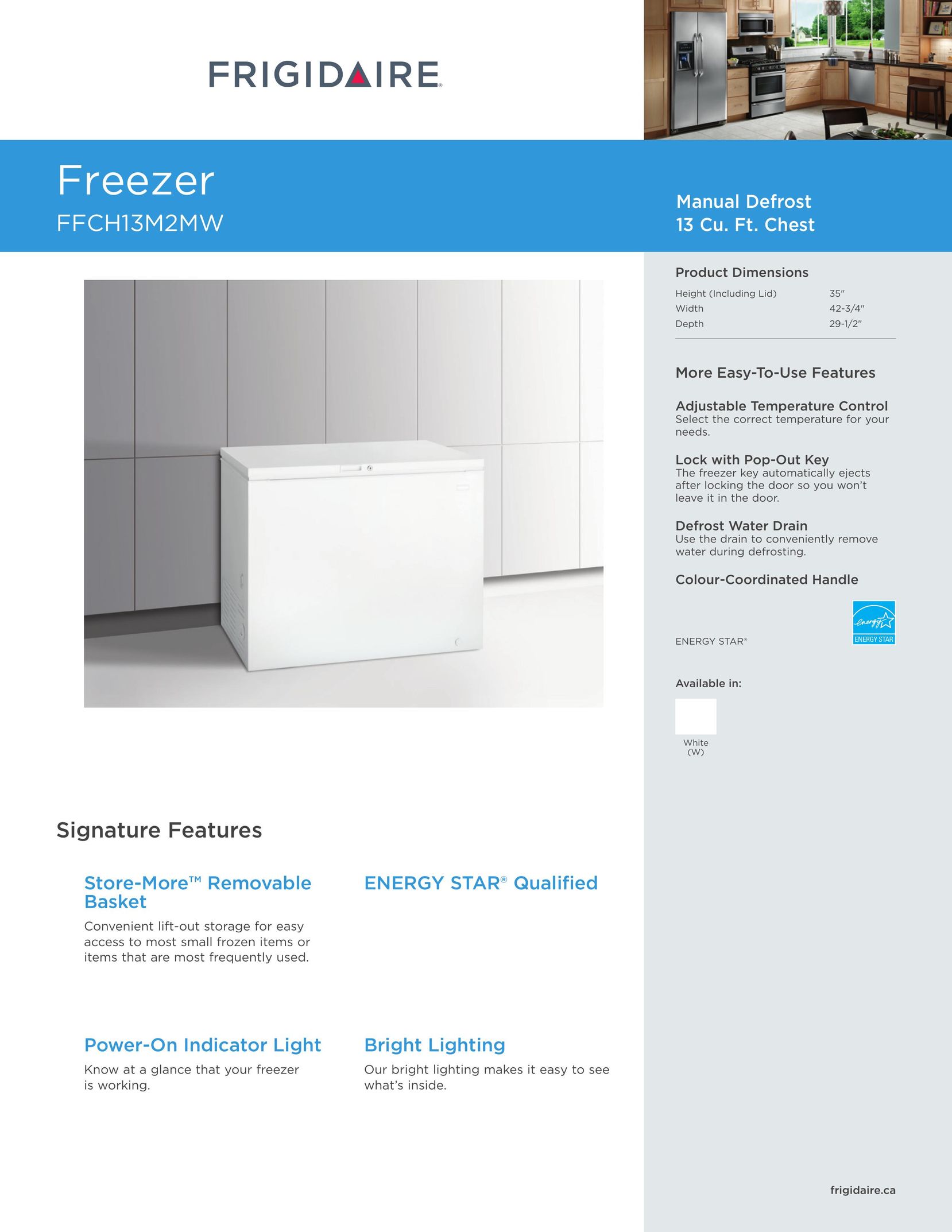 Frigidaire FFCH13M2MW Freezer User Manual
