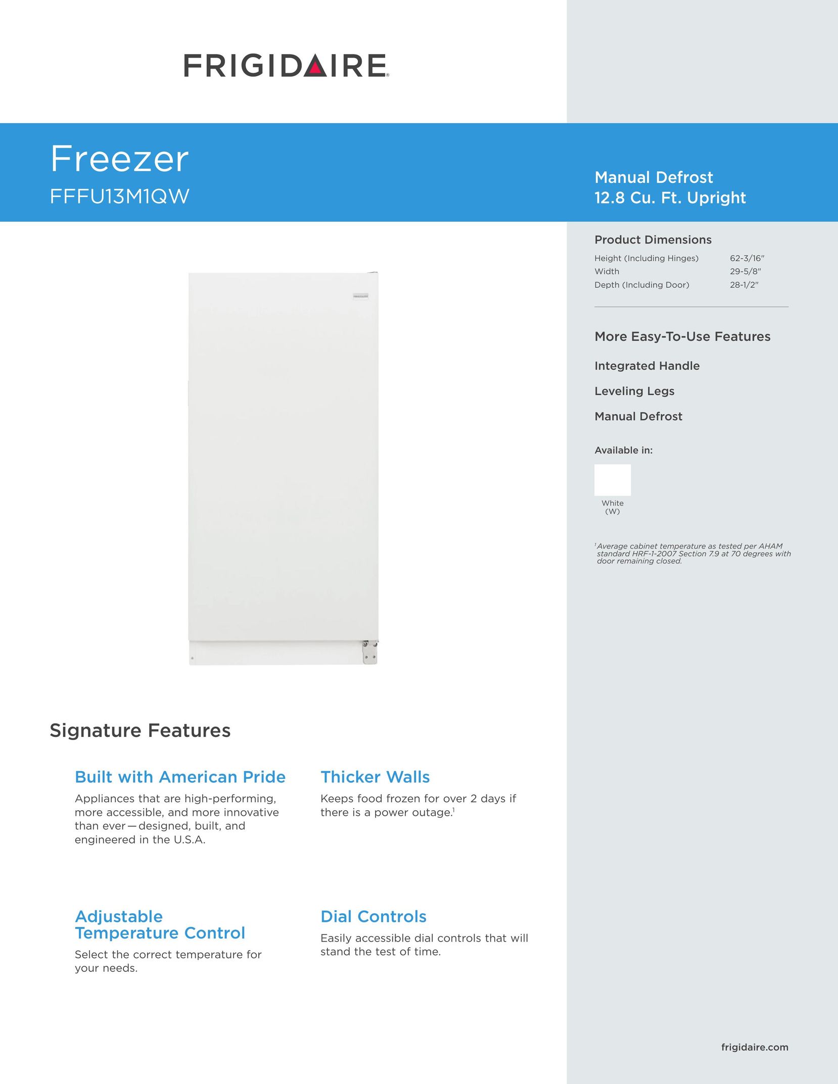 Frigidaire FFFU13M1QW Freezer User Manual