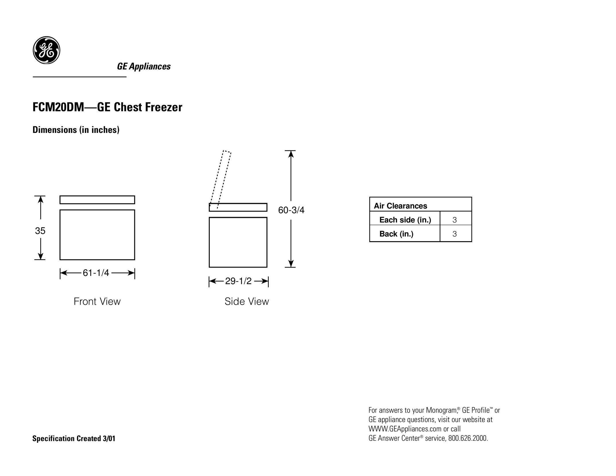 GE FCM20DM Freezer User Manual