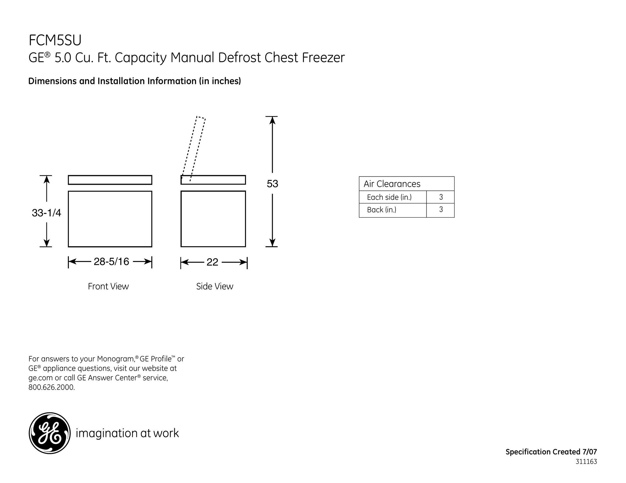 GE FCM5SU Freezer User Manual