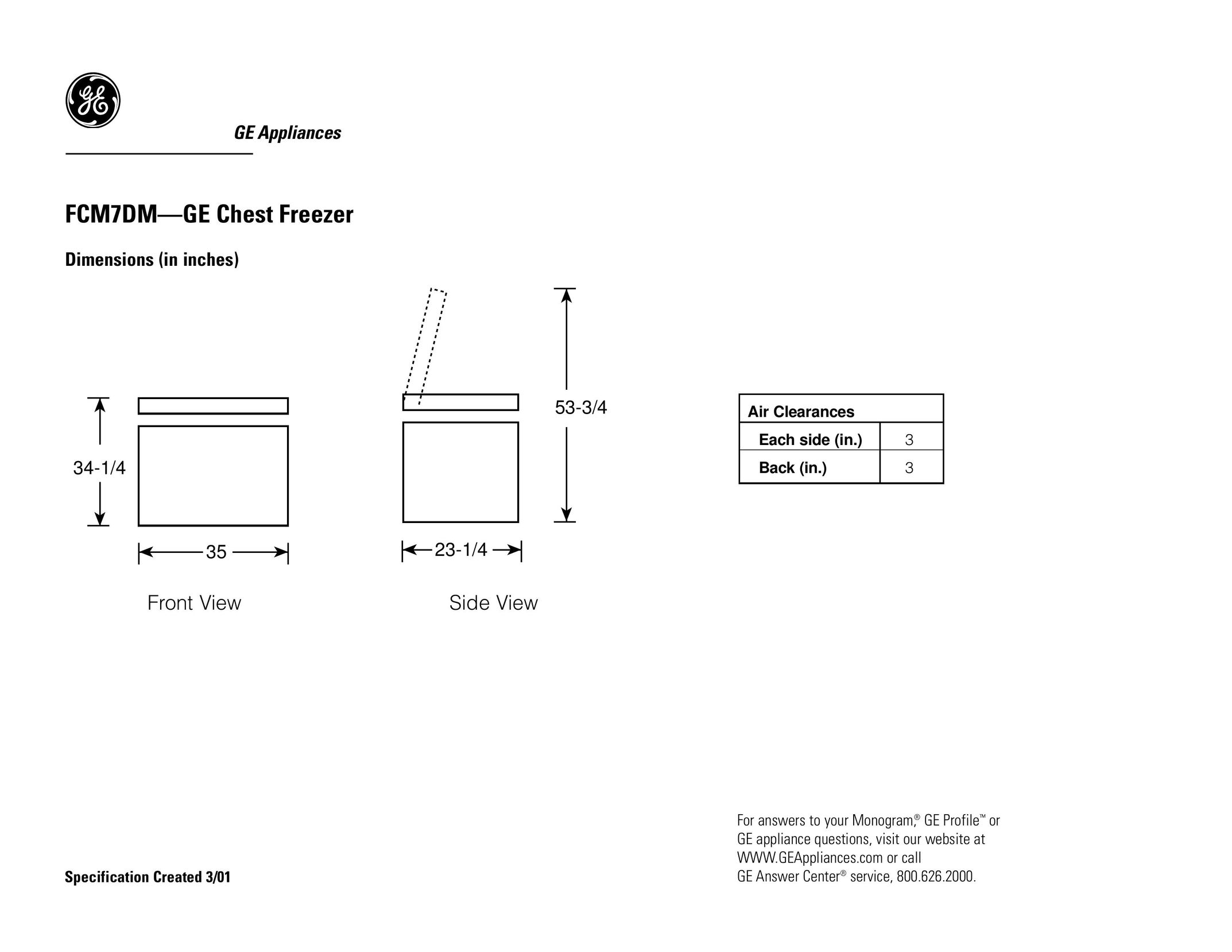 GE FCM7DM Freezer User Manual