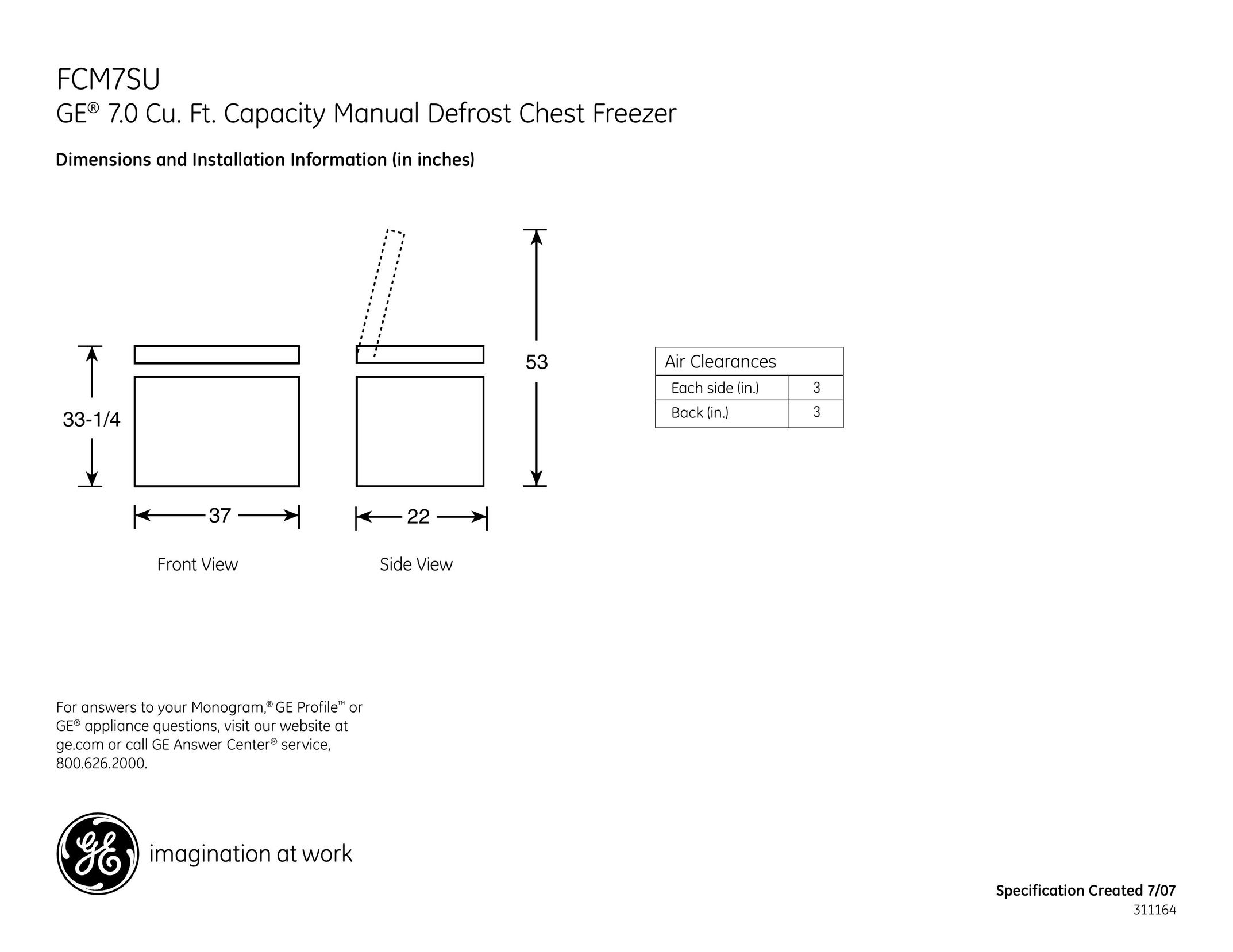 GE FCM7SU Freezer User Manual