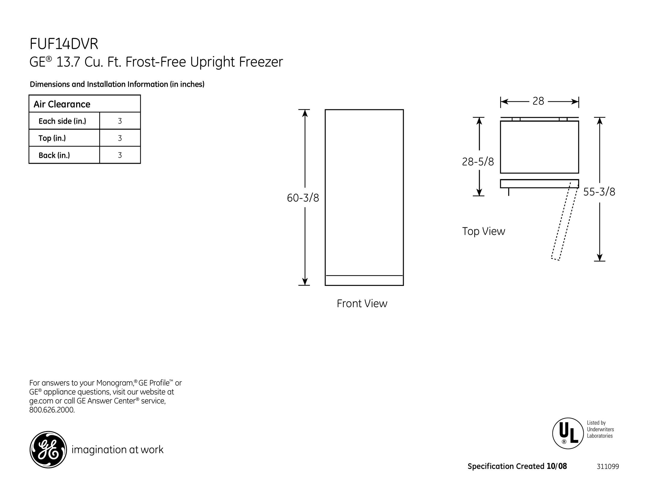 GE FUF14DVRWW Freezer User Manual