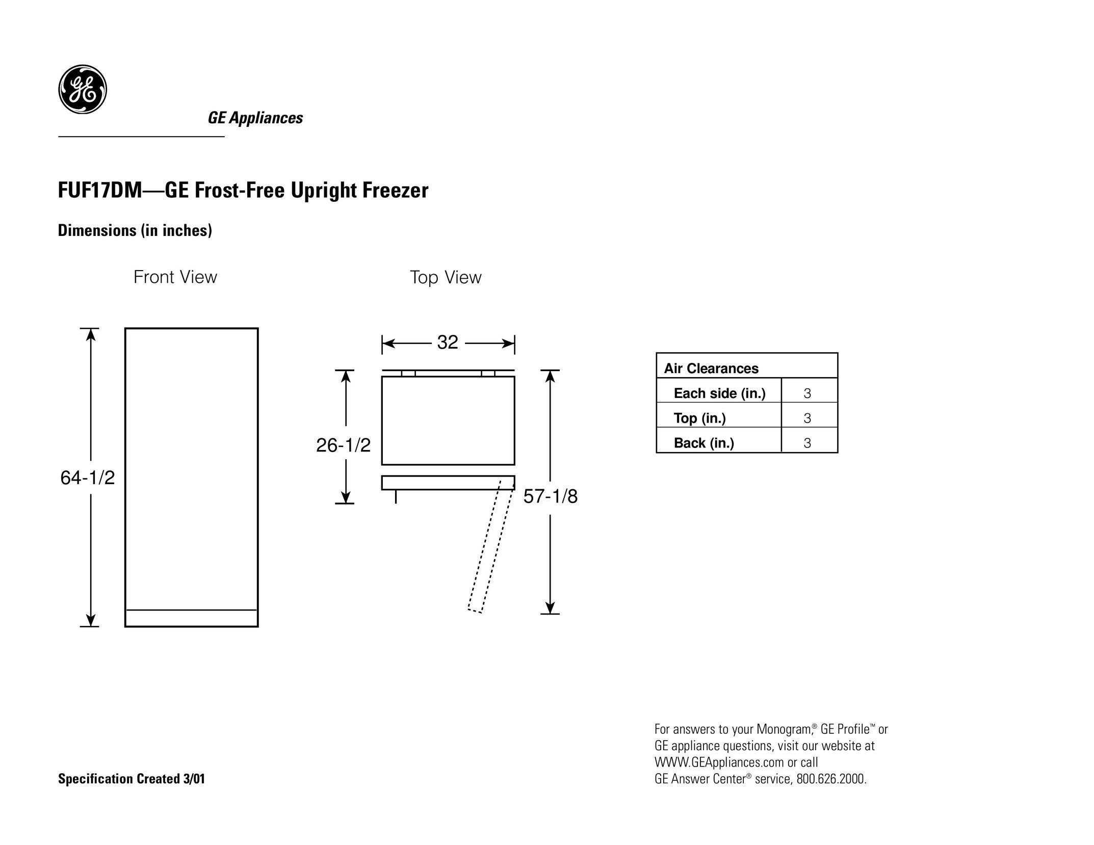 GE FUF17DM Freezer User Manual