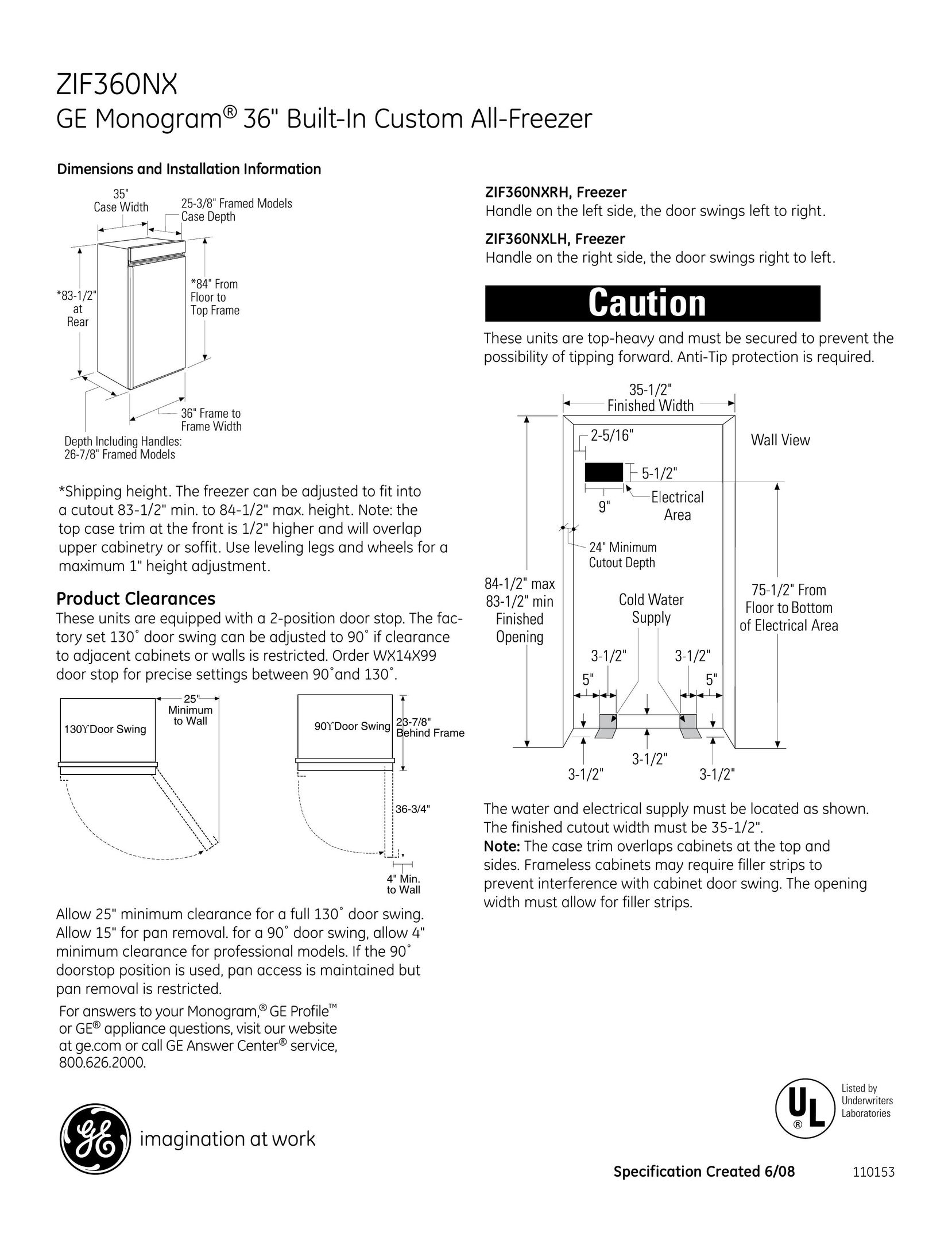 GE Monogram ZIF360NXLH Freezer User Manual