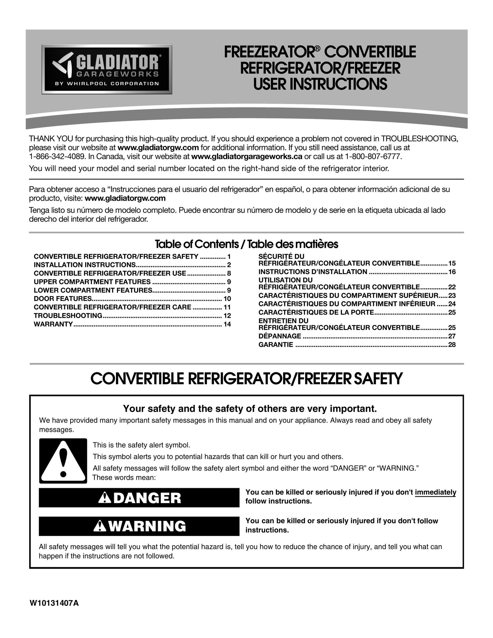 Gladiator Garageworks W10131407A Freezer User Manual