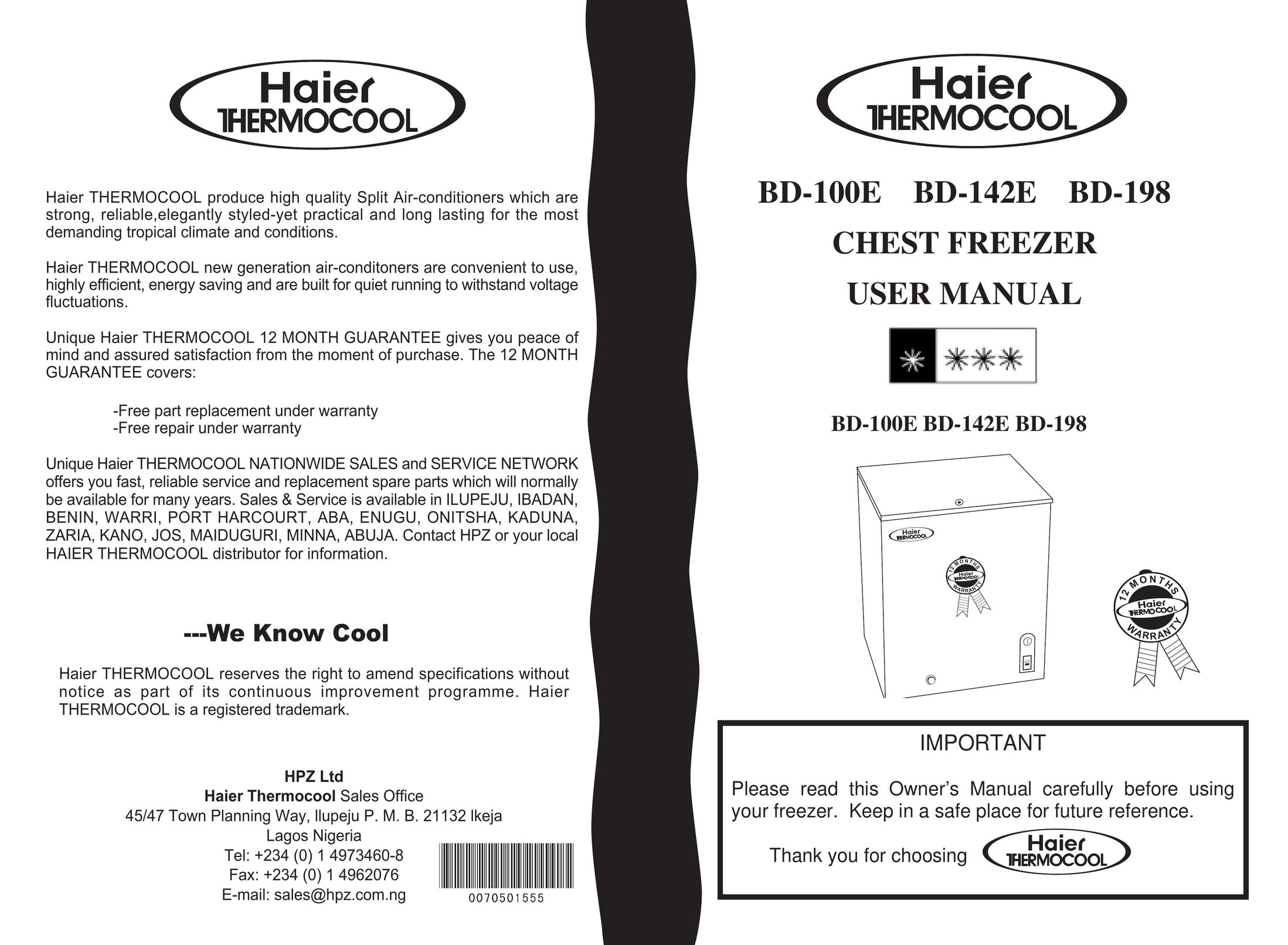 Haier BD-198 Freezer User Manual
