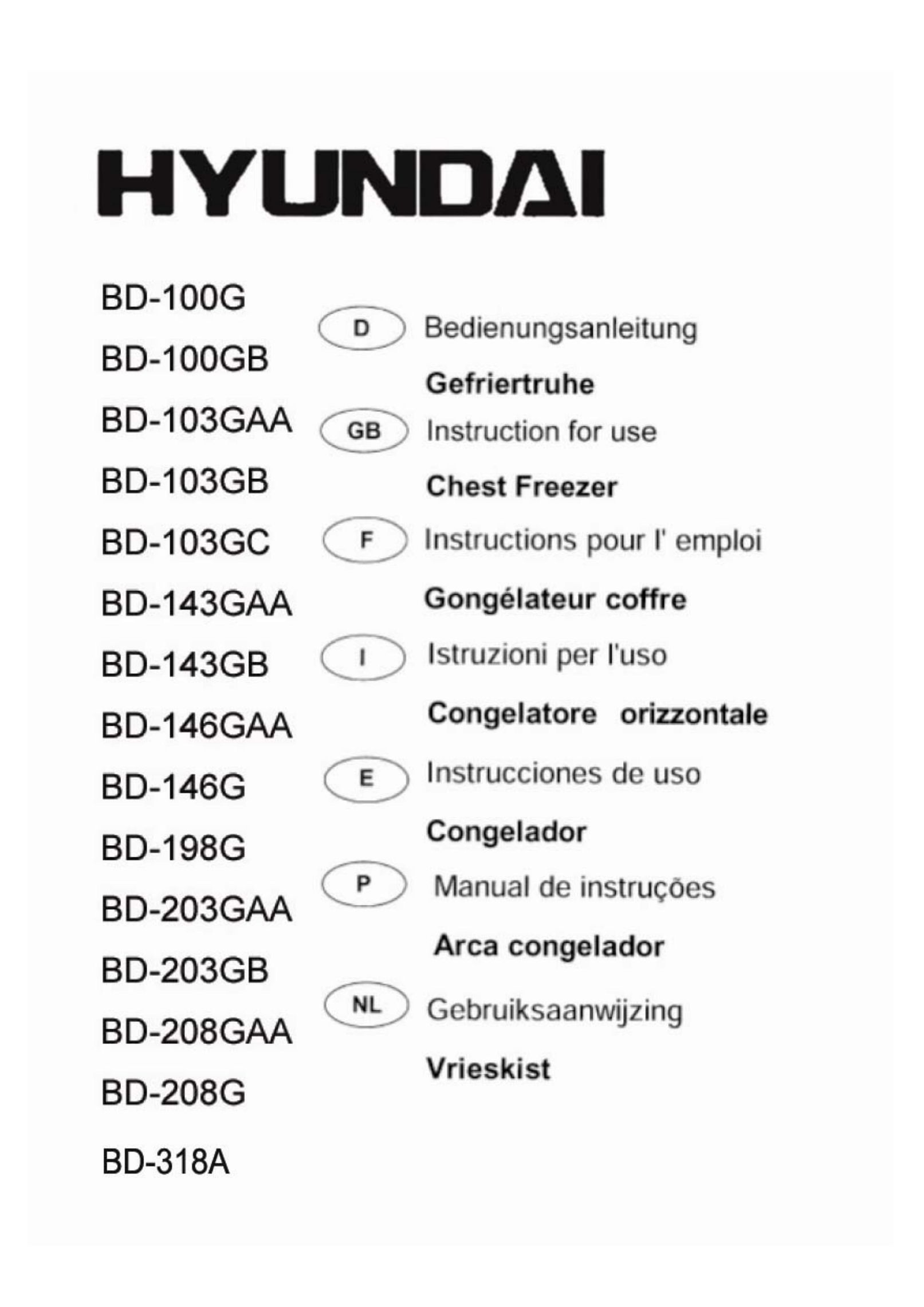 Hyundai BD-100G Freezer User Manual