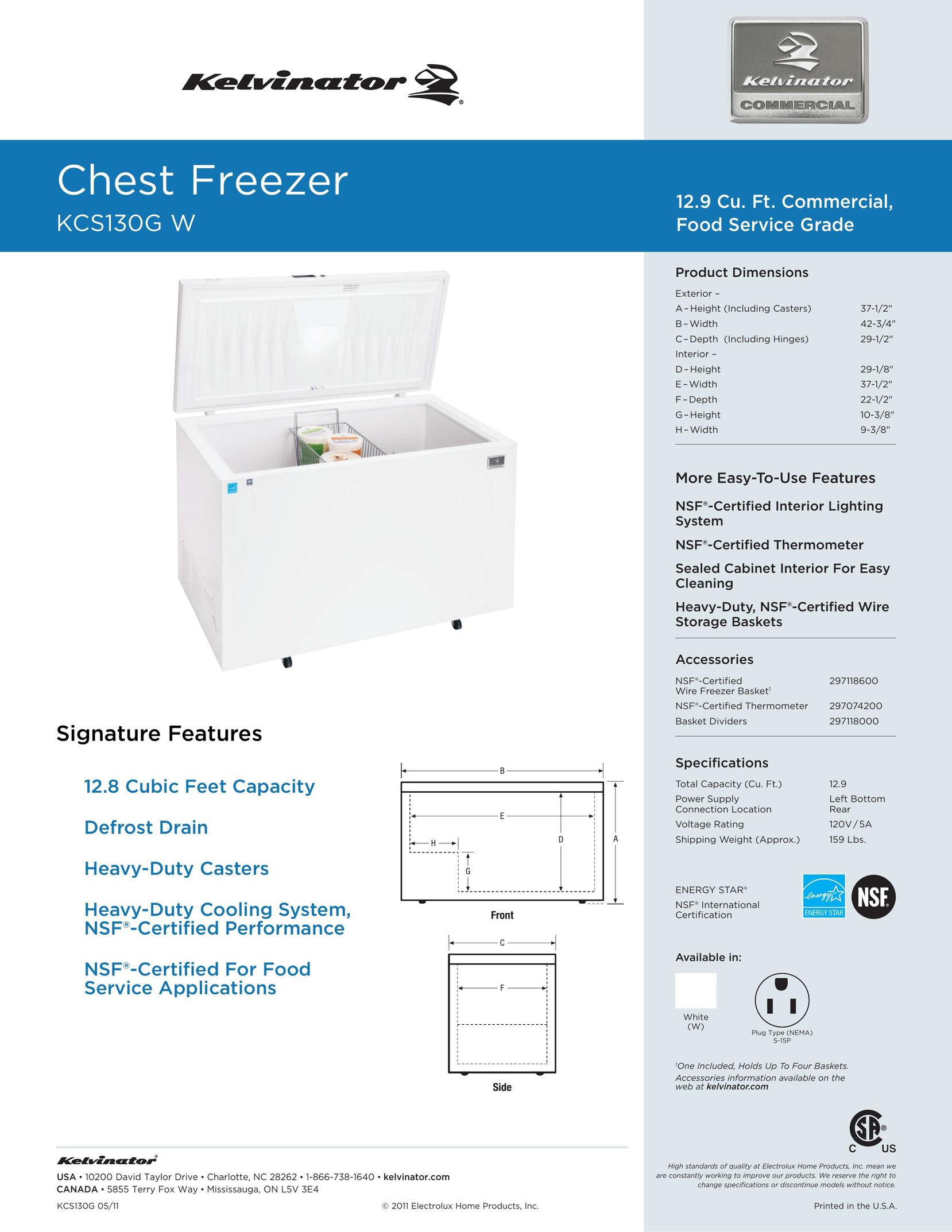 Kelvinator KCS130G W Freezer User Manual