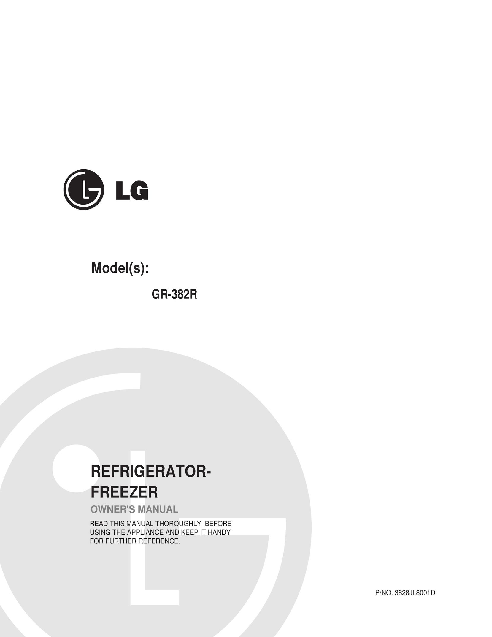 LG Electronics GR-382R Freezer User Manual