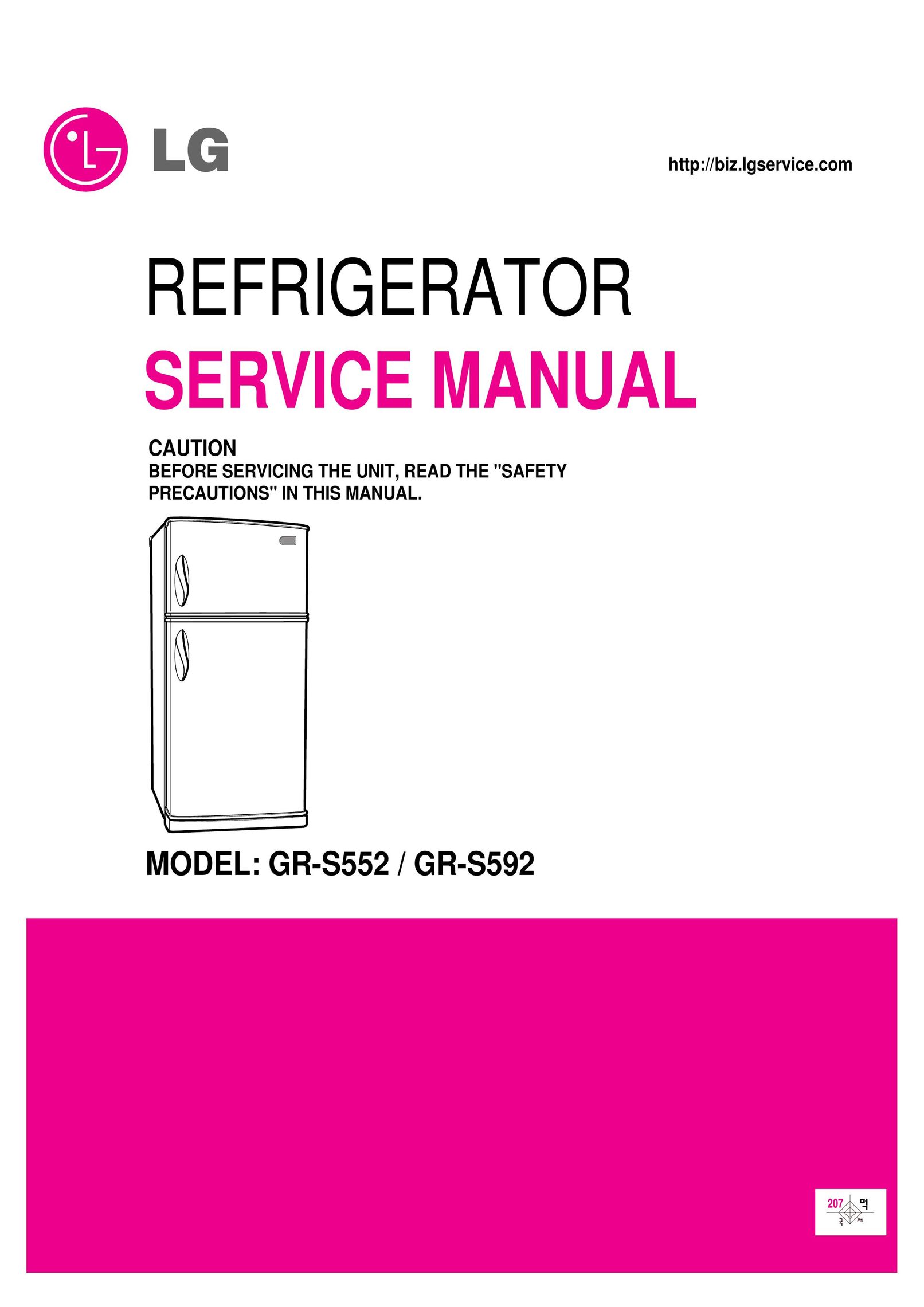 LG Electronics GR-S552 Freezer User Manual