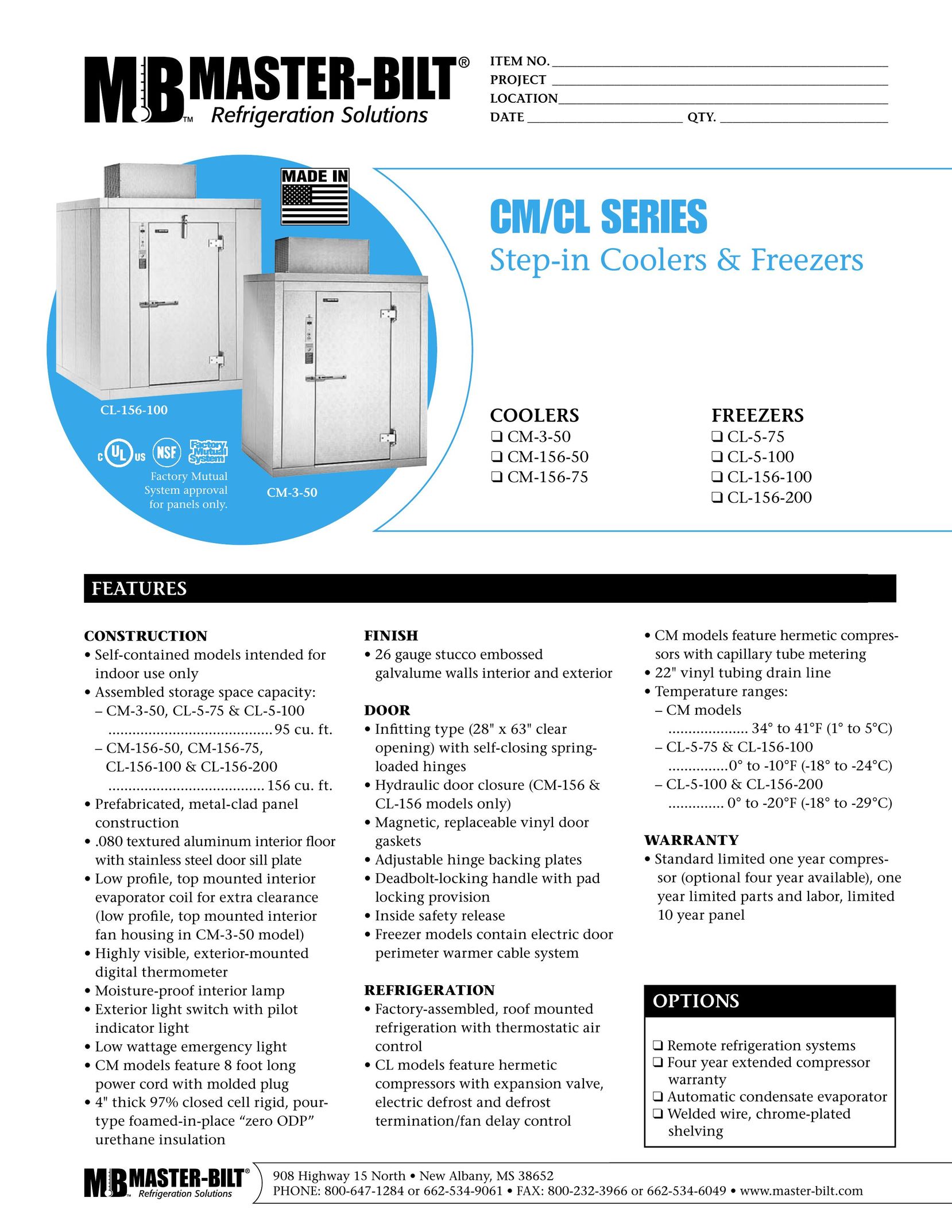 Master Bilt CM/CL Series Freezer User Manual