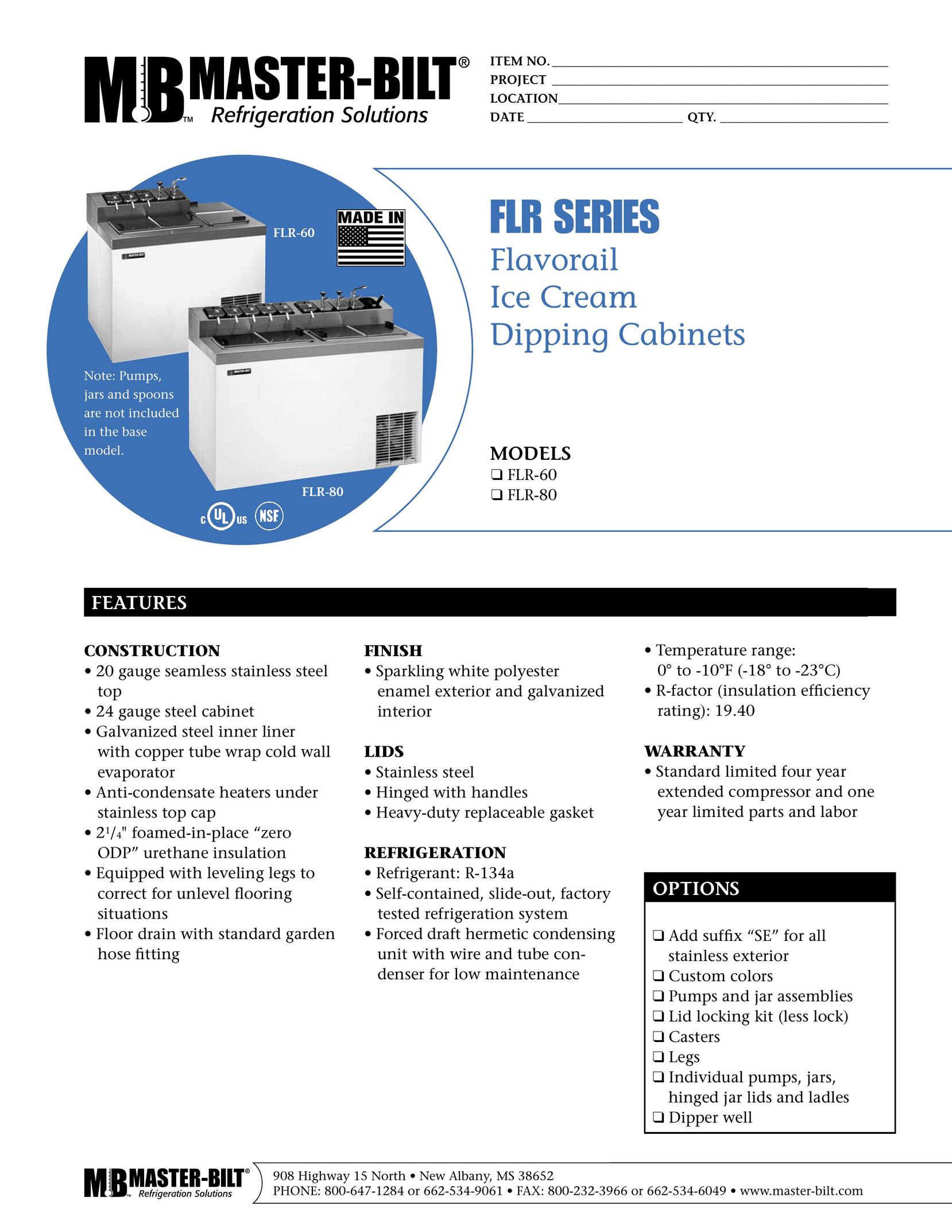 Master Bilt FLR-60 Freezer User Manual