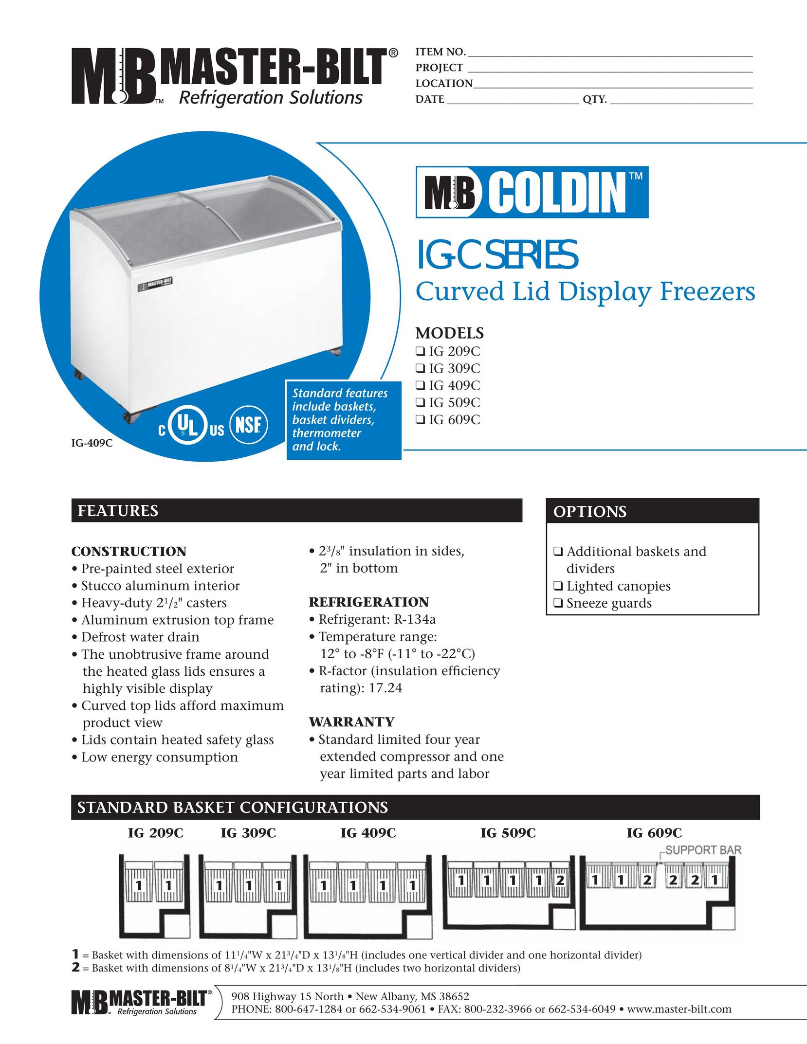Master Bilt IG 609C Freezer User Manual