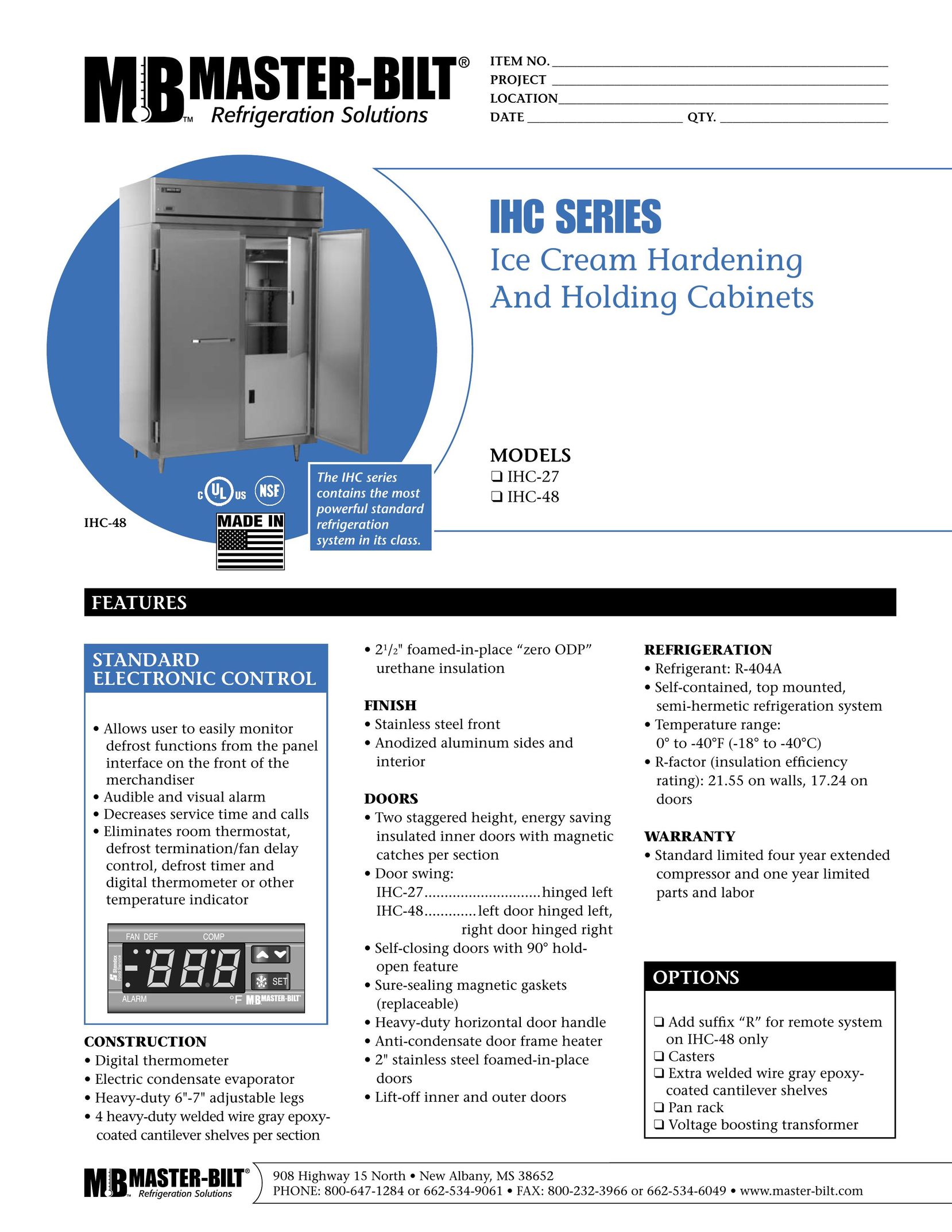 Master Bilt IHC-48 Freezer User Manual