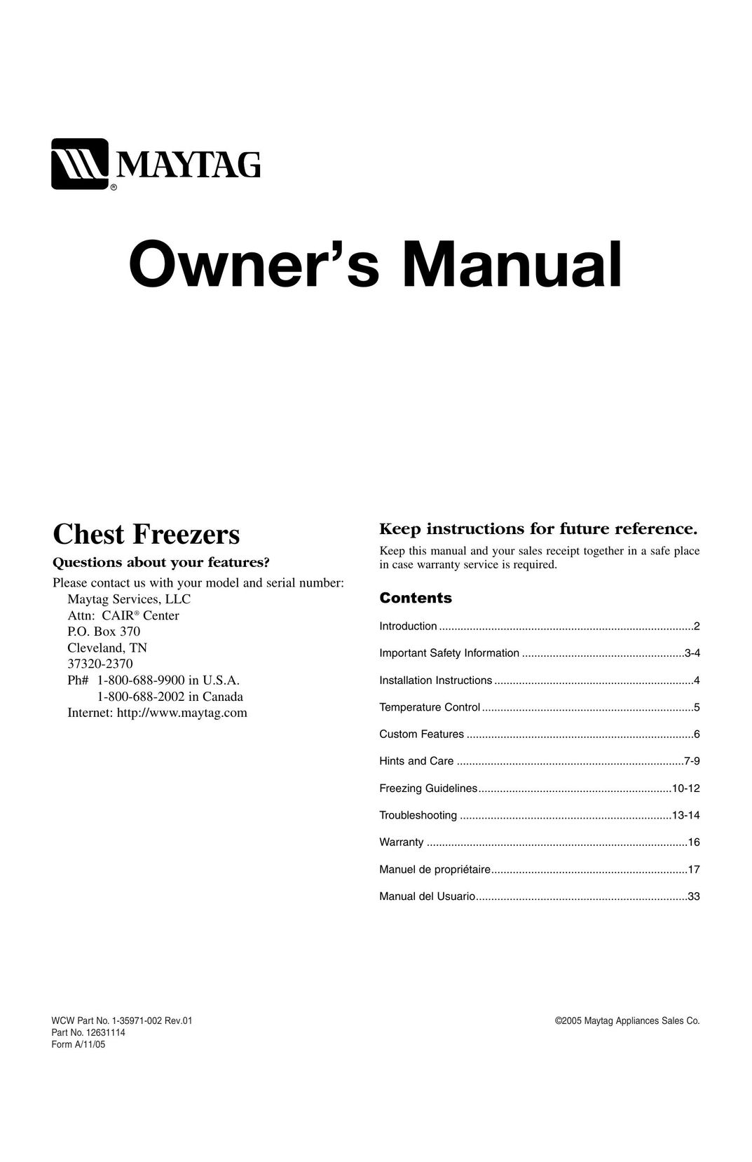 Maytag MQC2257BEW Freezer User Manual