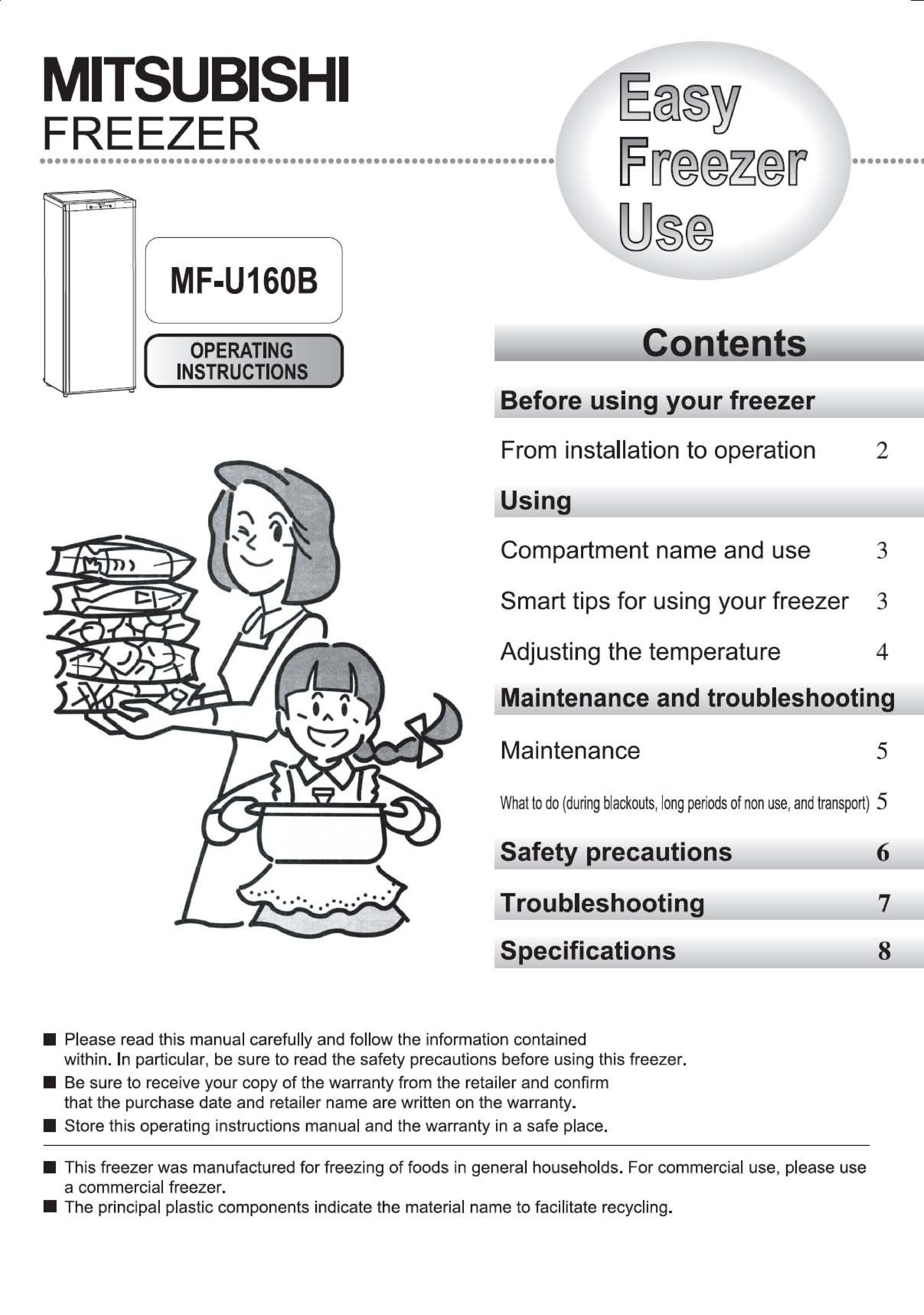 Mitsubishi Electronics MF-U160B Freezer User Manual