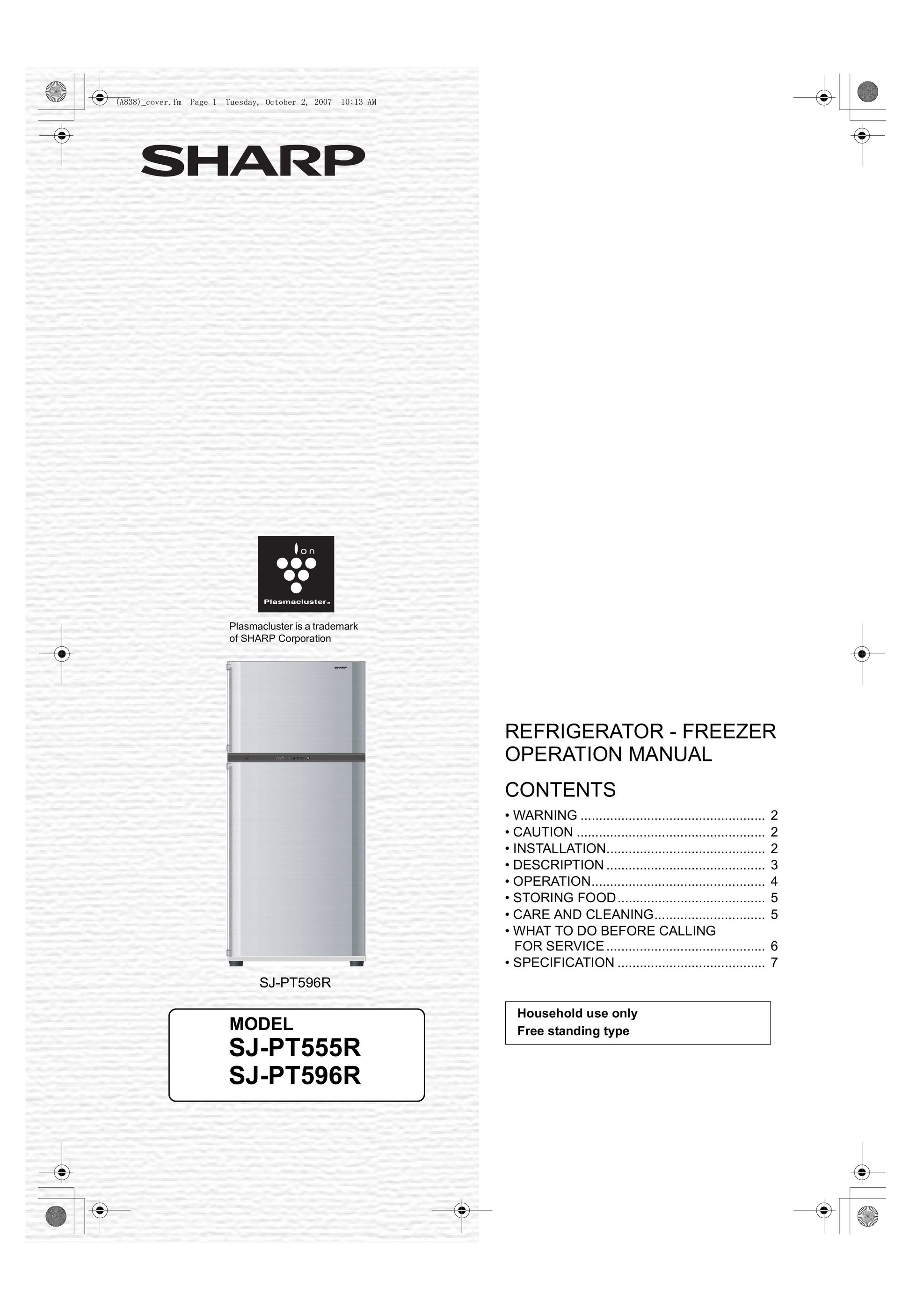 Sharp SJ-PT596R Freezer User Manual