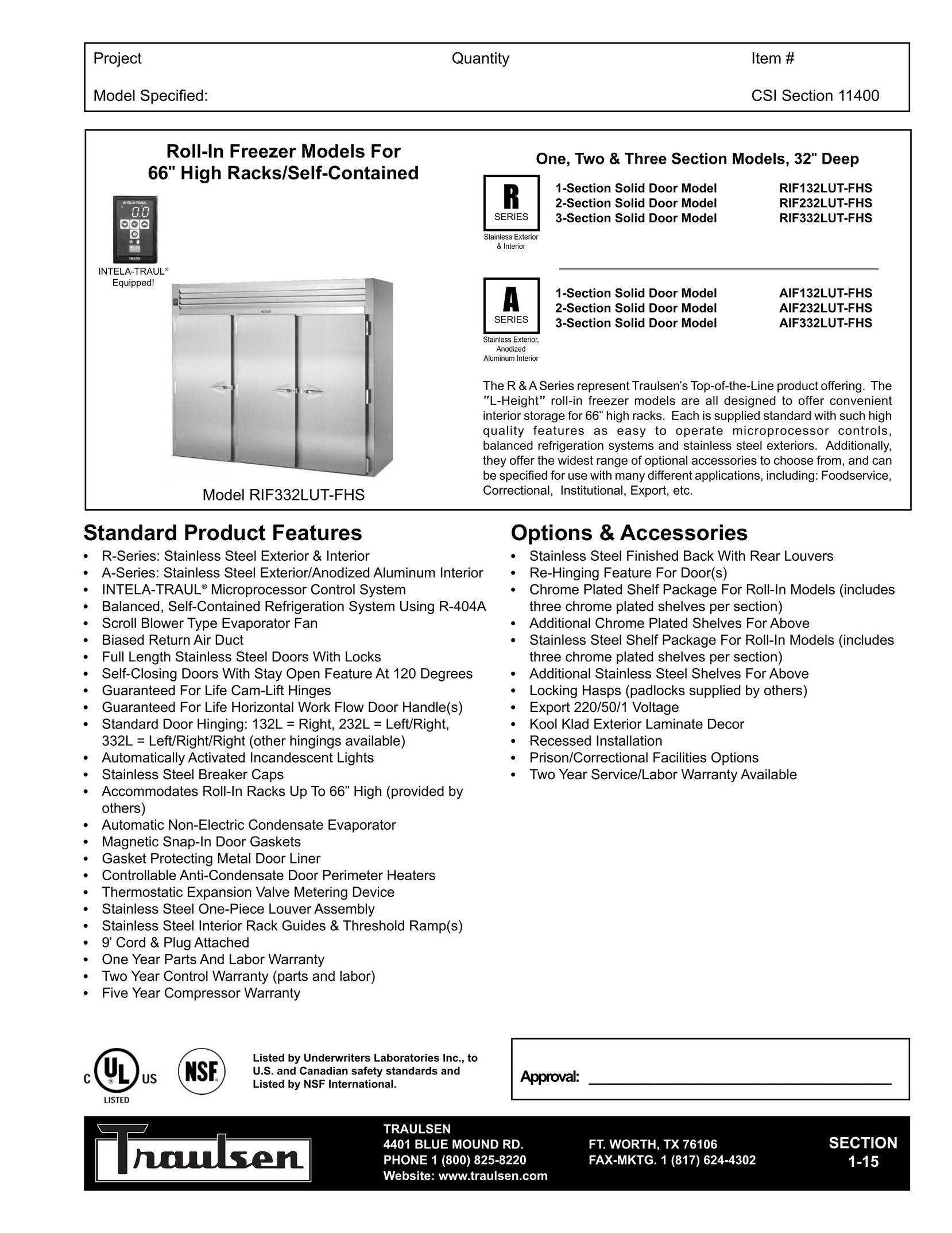 Traulsen RIF232LUT-FHS Freezer User Manual