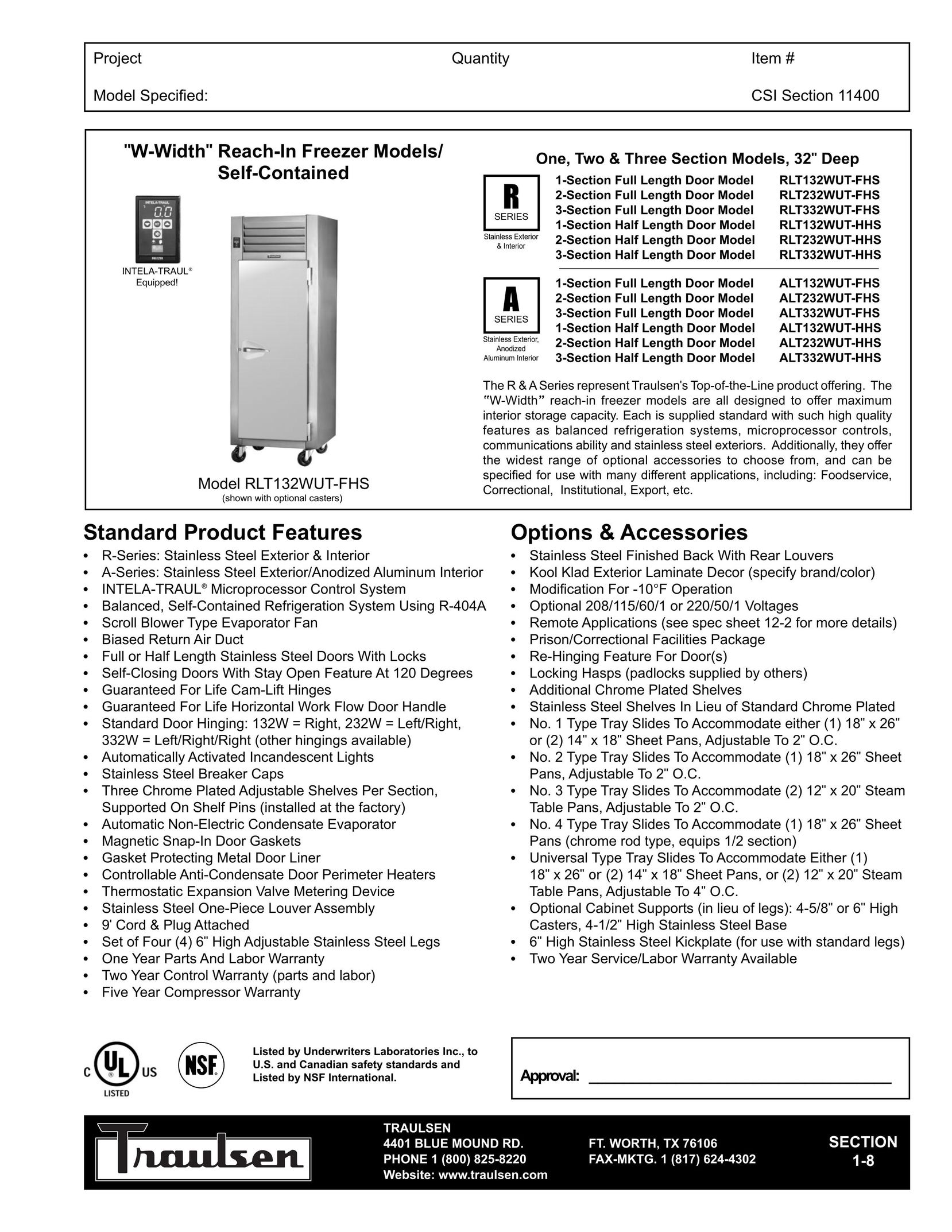 Traulsen RLT132WUT-FHS Freezer User Manual