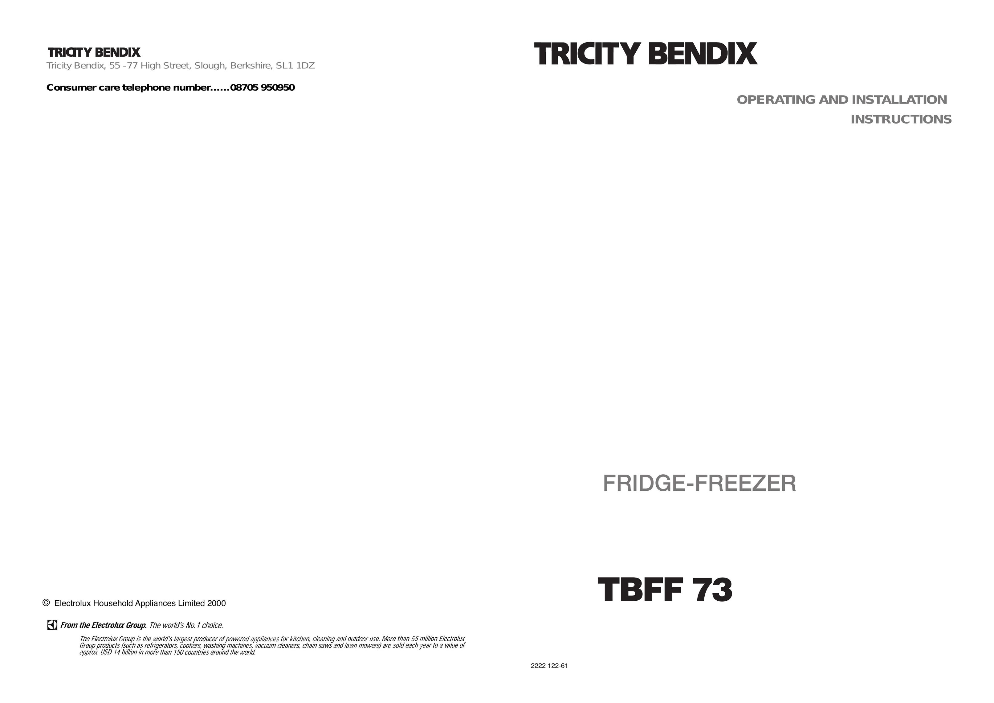 Tricity Bendix TBFF 73 Freezer User Manual