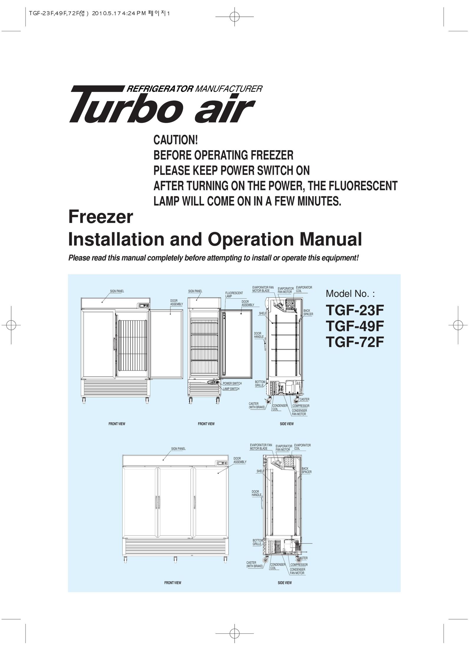 Turbo Air TGF-23F Freezer User Manual