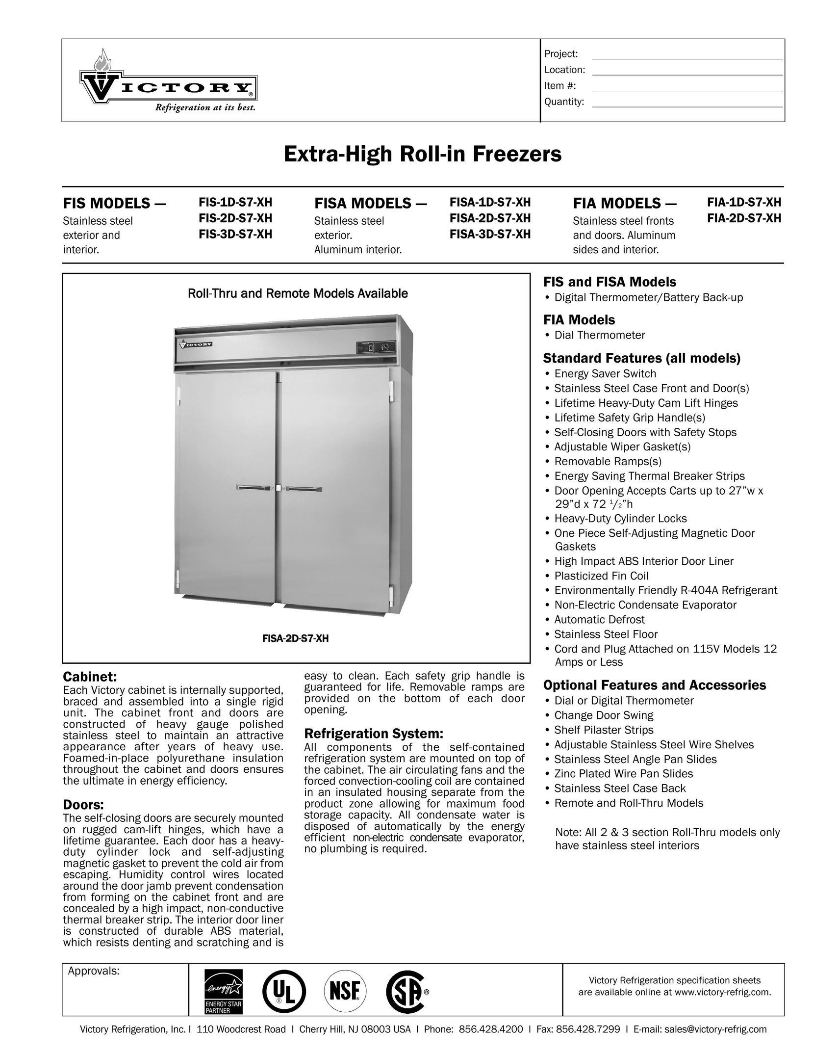 Victory Refrigeration FISA-1D-S7-XH Freezer User Manual