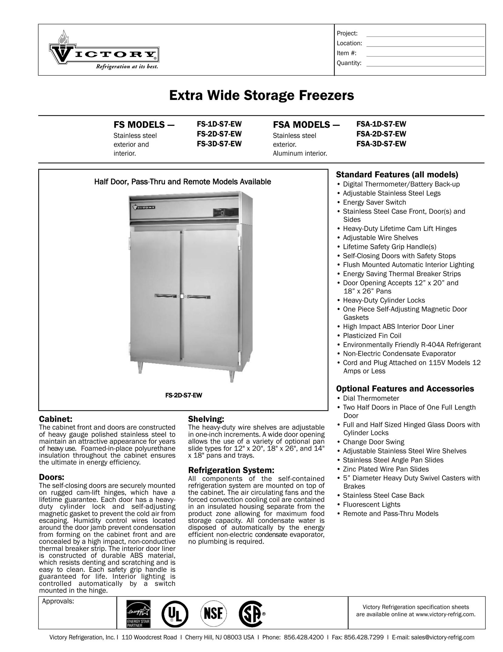 Victory Refrigeration FSA-1D-S7-EW Freezer User Manual
