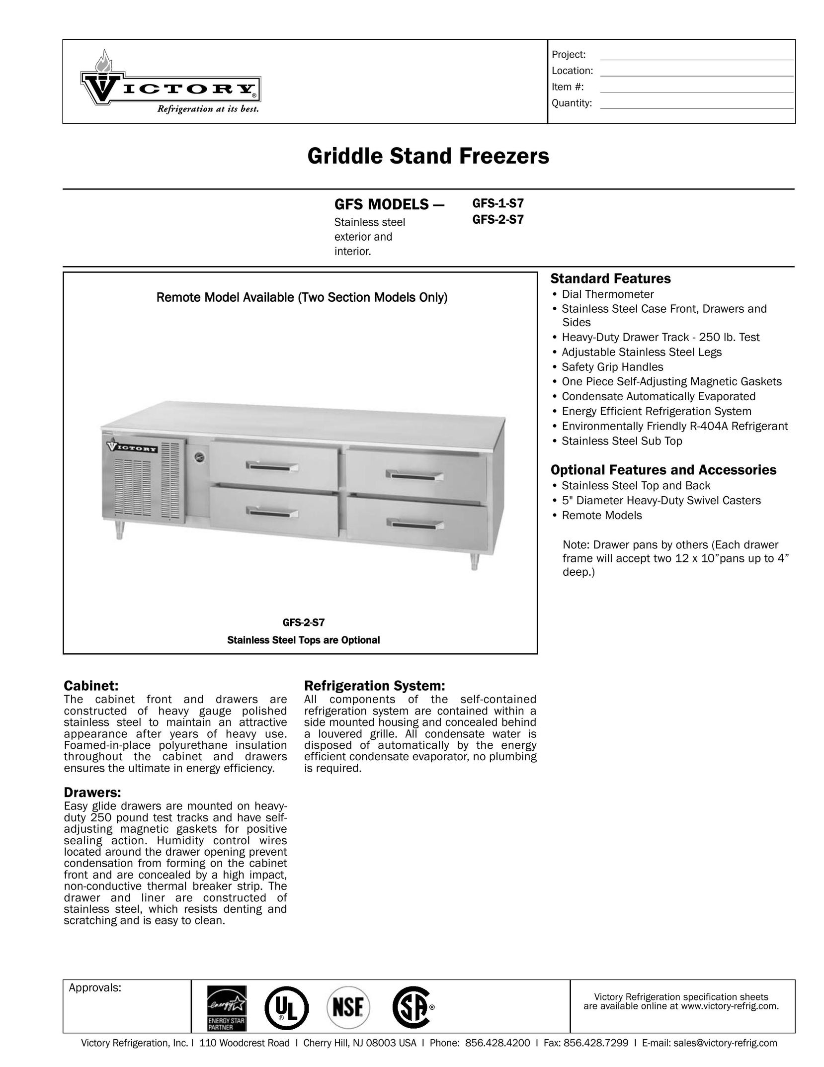 Victory Refrigeration GFS-1-S7 Freezer User Manual