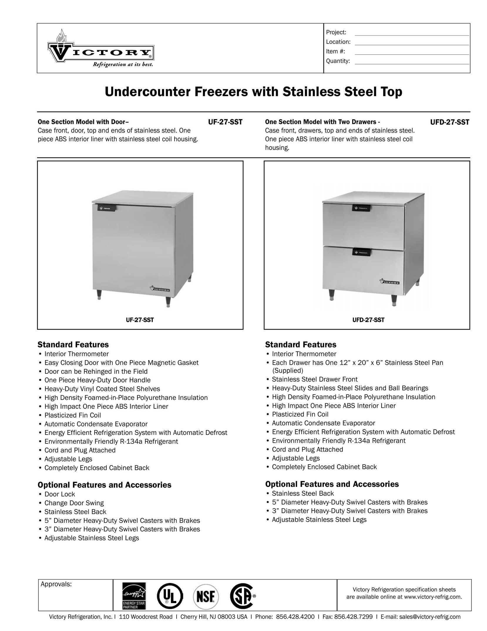 Victory Refrigeration UF-227-SSST Freezer User Manual
