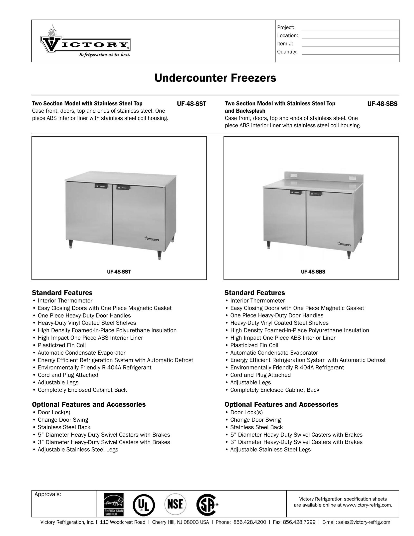 Victory Refrigeration UF-448-SSBS Freezer User Manual