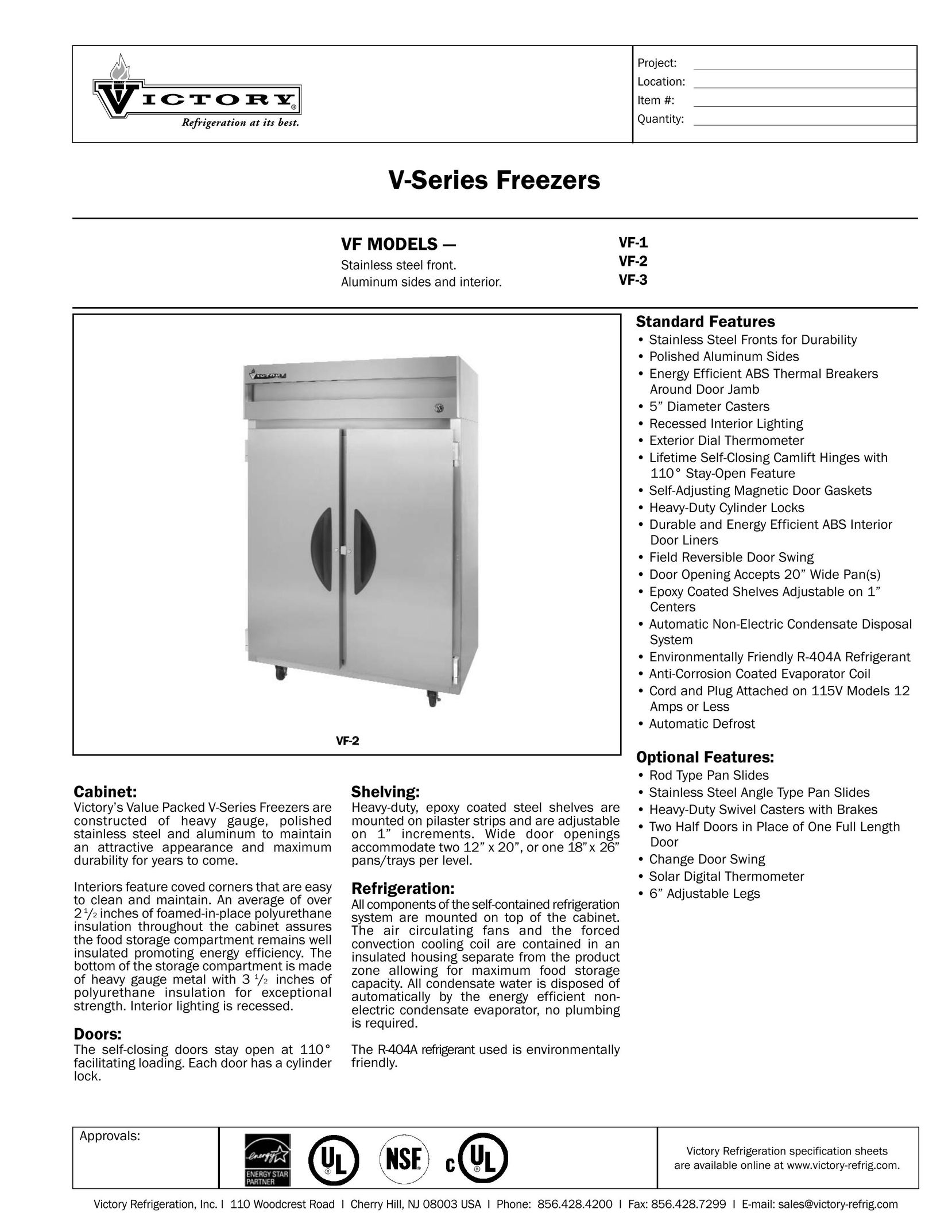Victory Refrigeration VF-3 Freezer User Manual