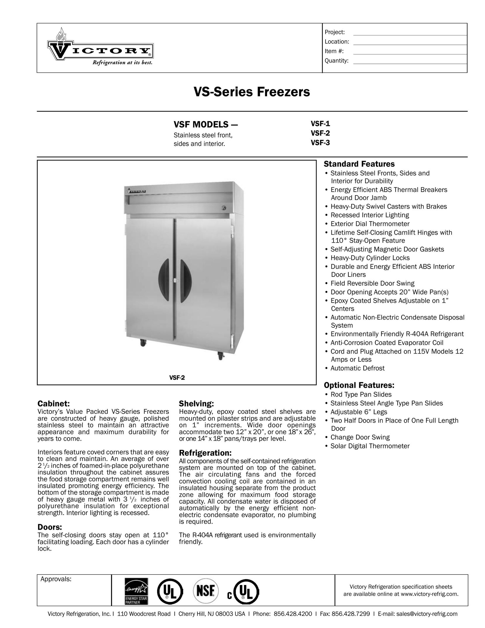 Victory Refrigeration VSF-1 Freezer User Manual