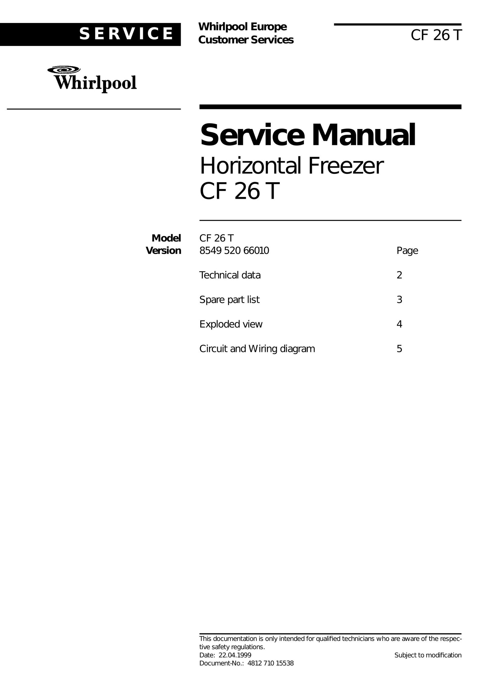 Whirlpool CF 26 T Freezer User Manual