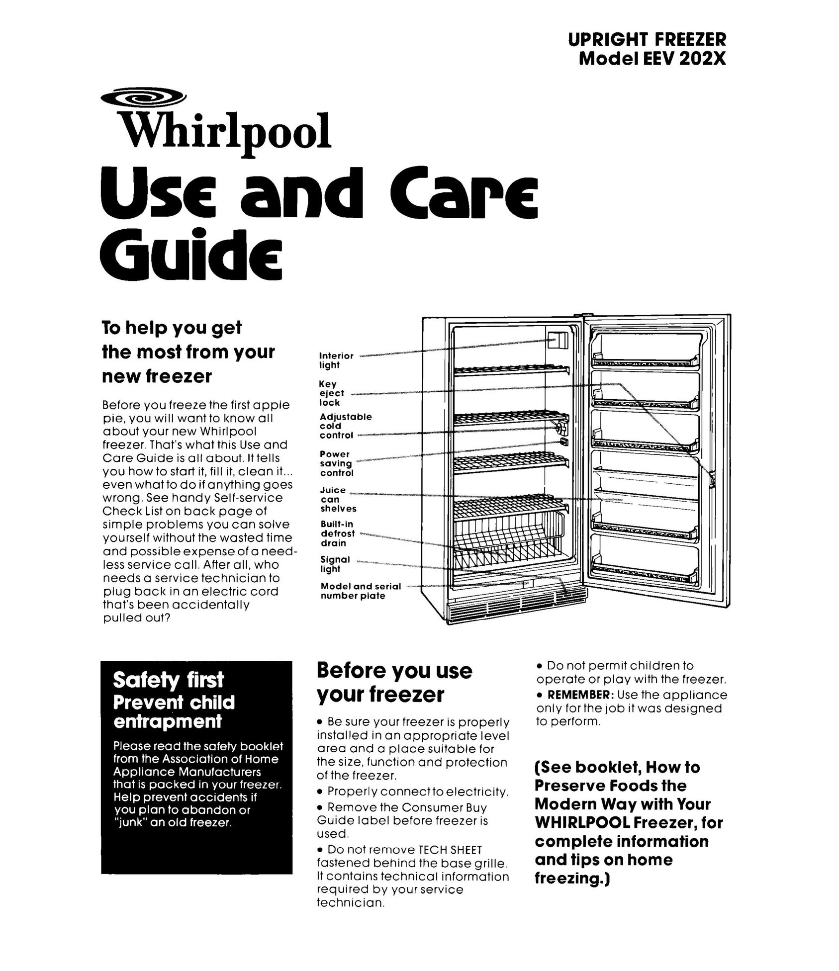 Whirlpool EEV 202X Freezer User Manual
