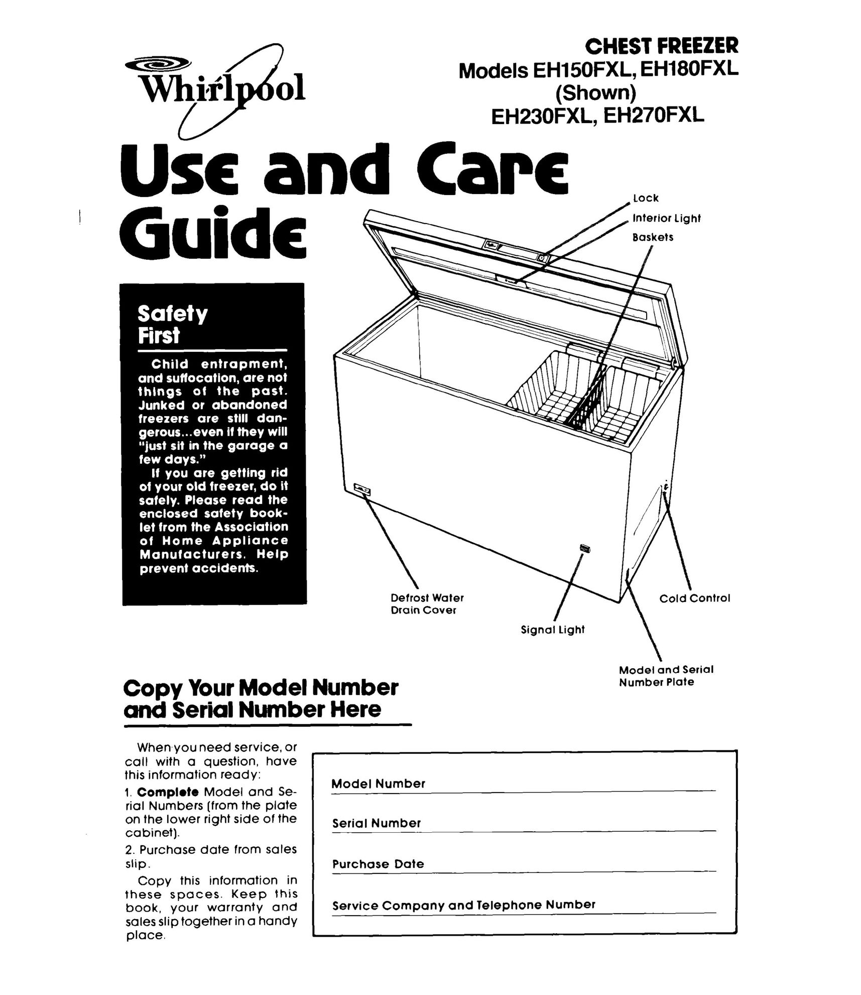 Whirlpool EH180FXL Freezer User Manual