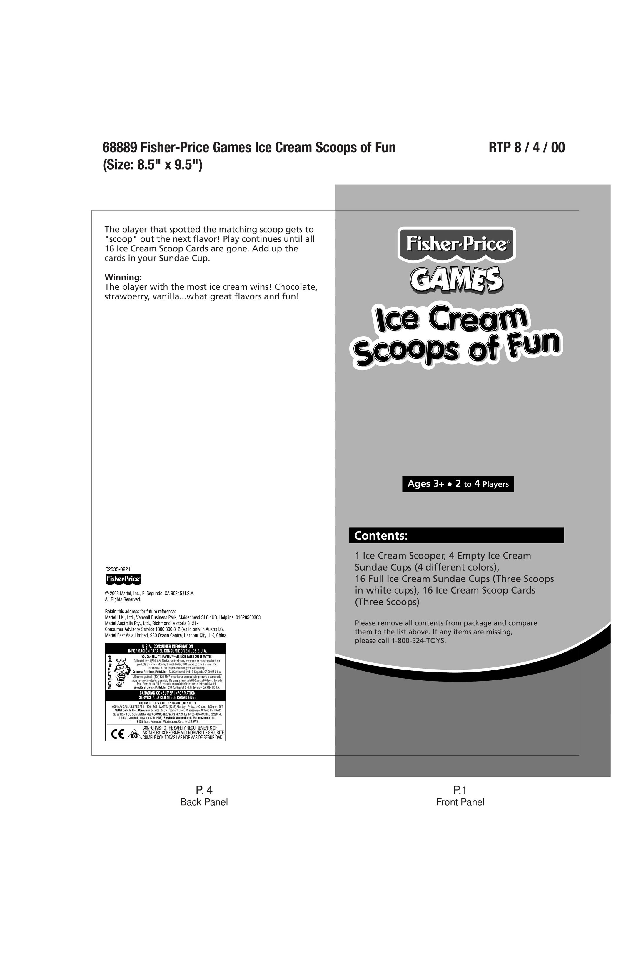 Fisher-Price 68889 Frozen Dessert Maker User Manual