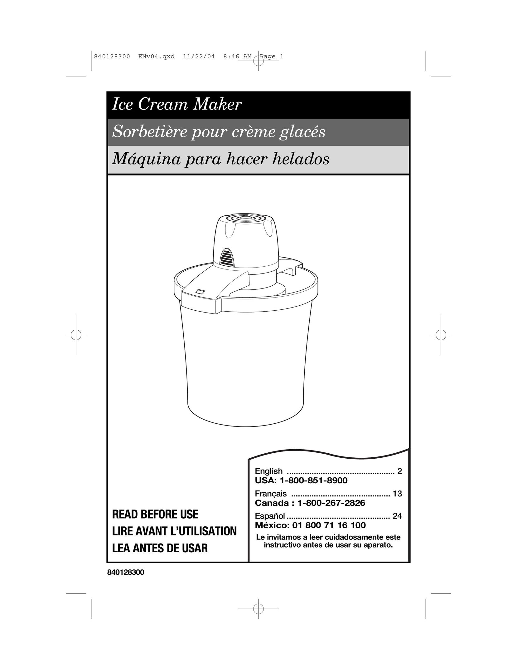 Hamilton Beach 68330 Frozen Dessert Maker User Manual