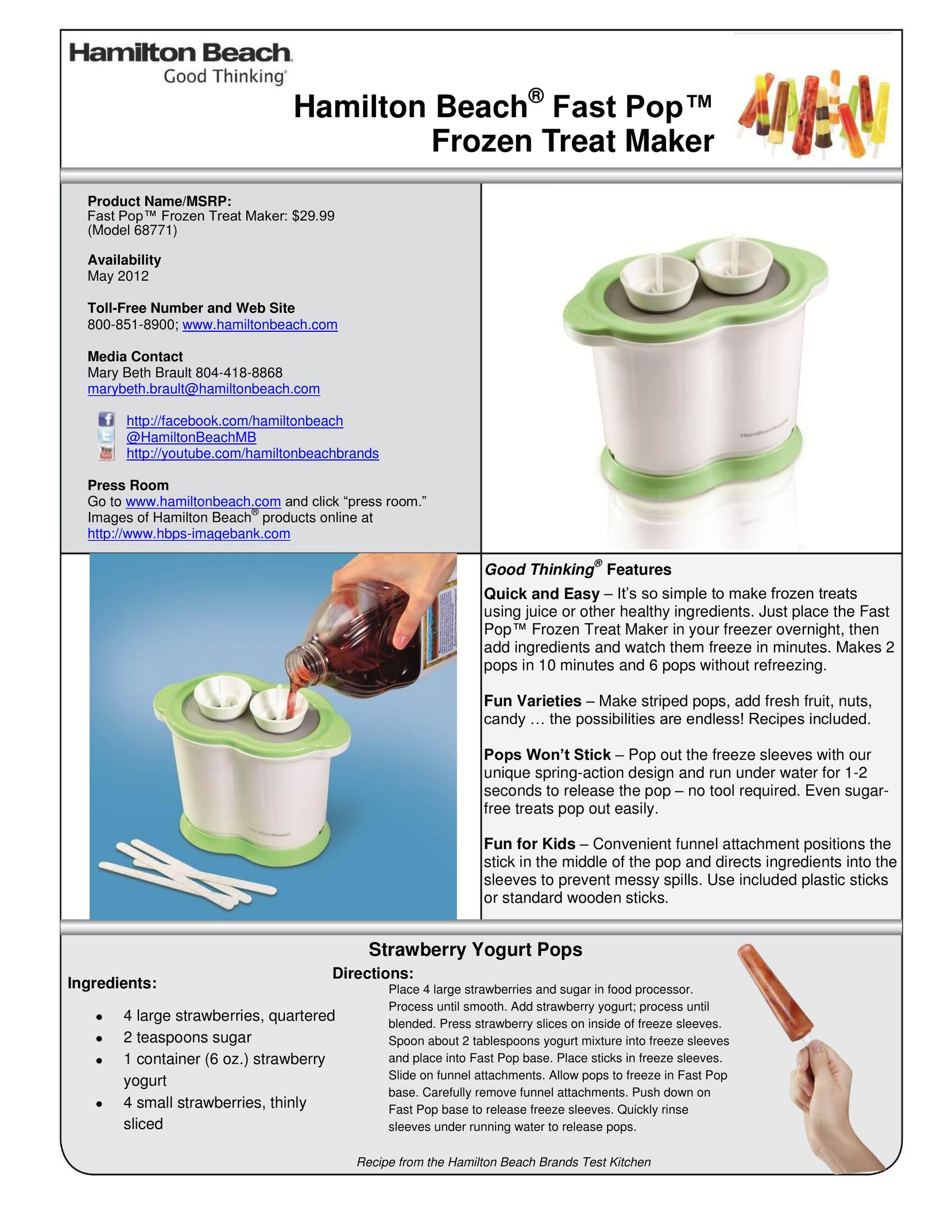 Hamilton Beach 68771 Frozen Dessert Maker User Manual