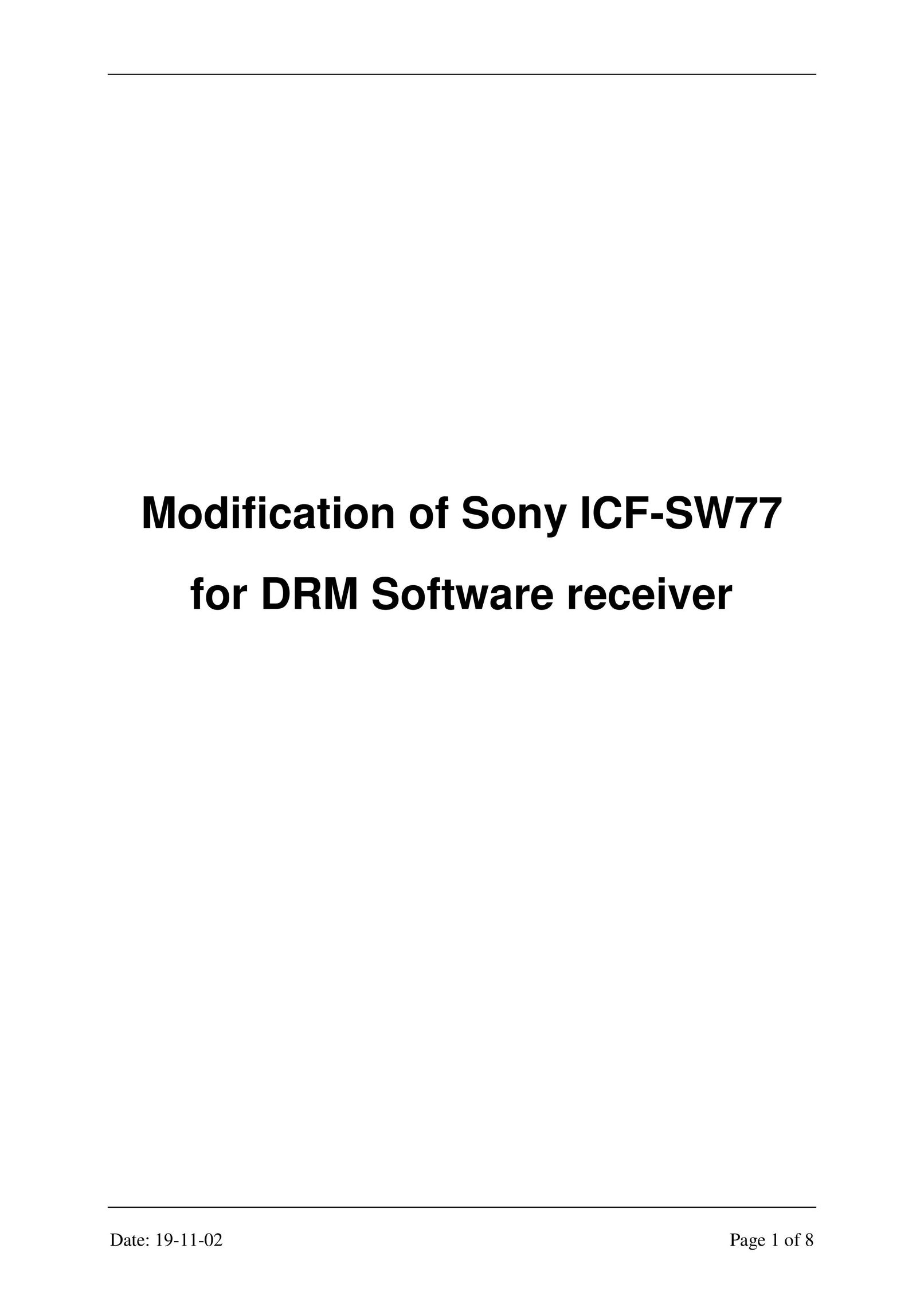 Sony ICF-SW77 Frozen Dessert Maker User Manual