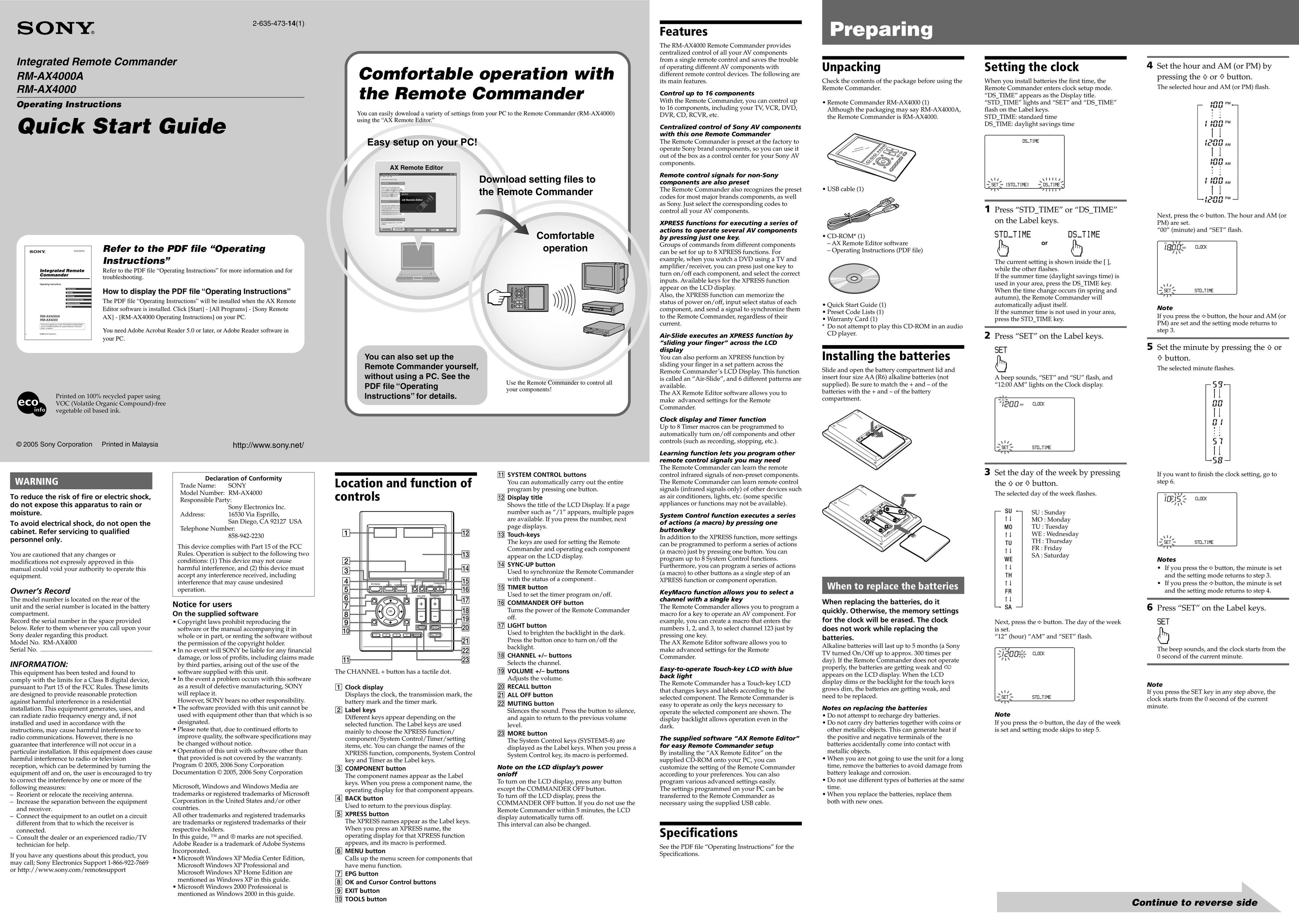 Sony RM-AX4000A Frozen Dessert Maker User Manual