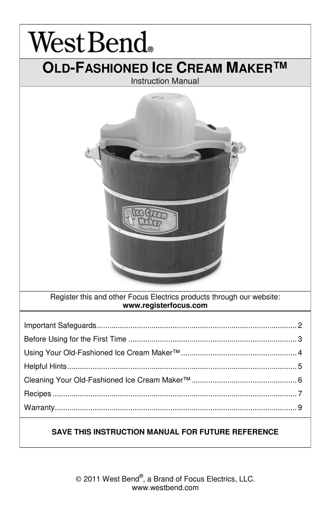 West Bend IC12701 Frozen Dessert Maker User Manual
