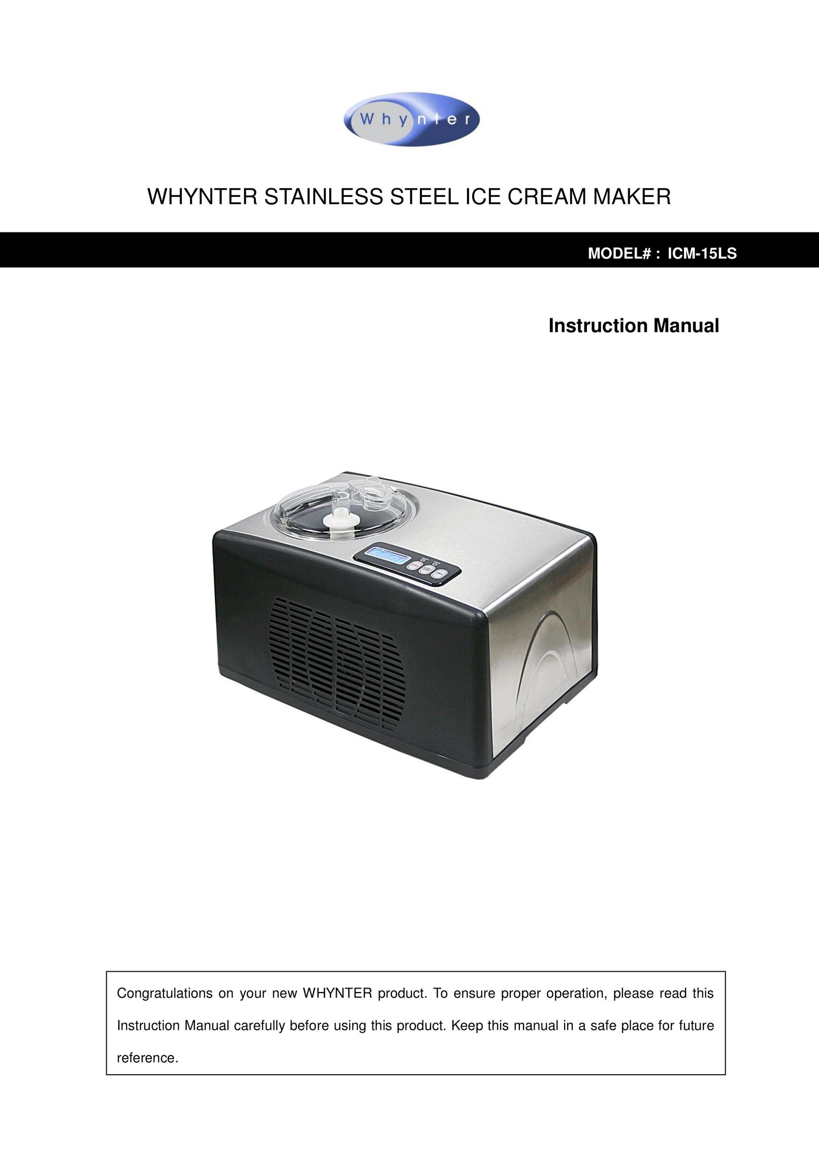 Whynter ICM-15LS Frozen Dessert Maker User Manual