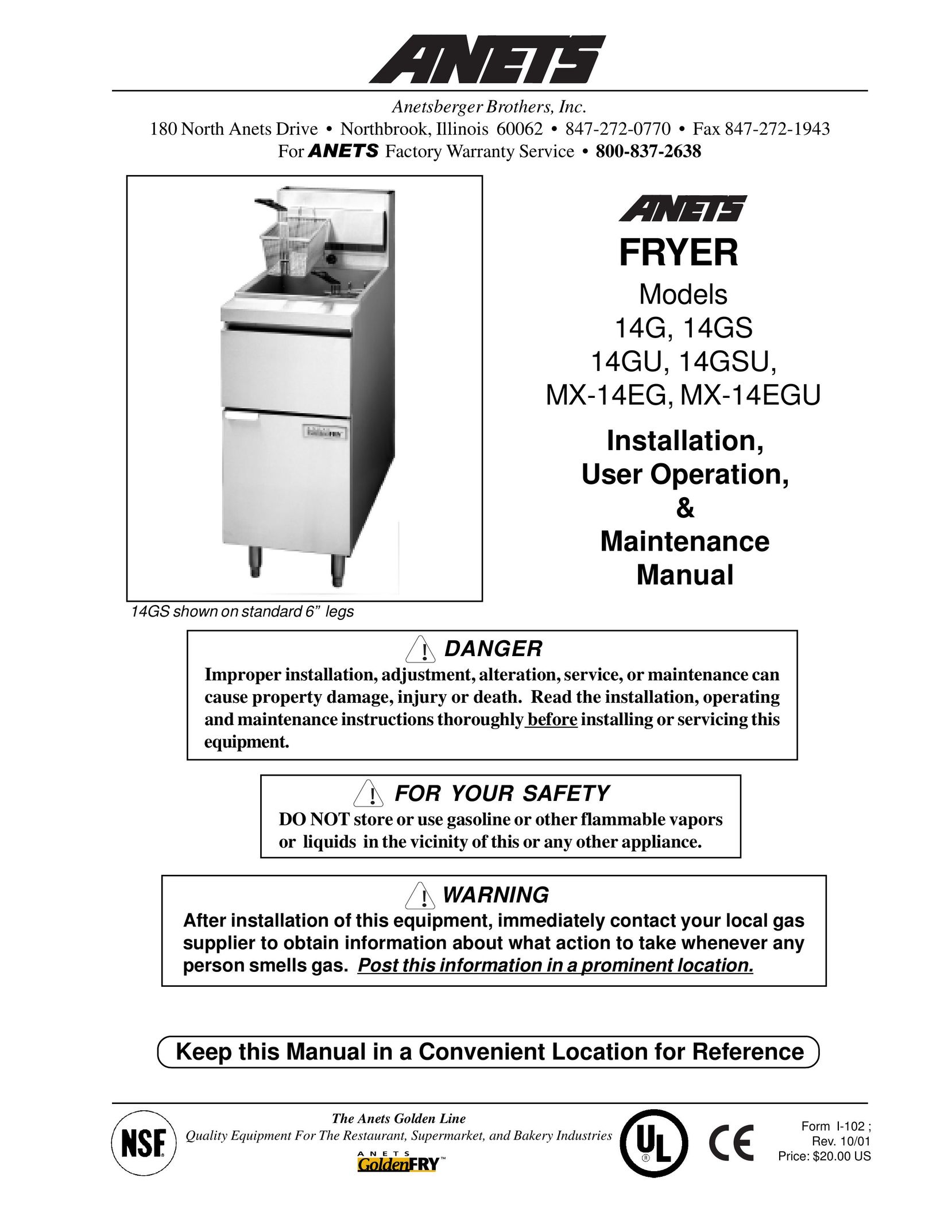 Anetsberger Brothers 14G Fryer User Manual