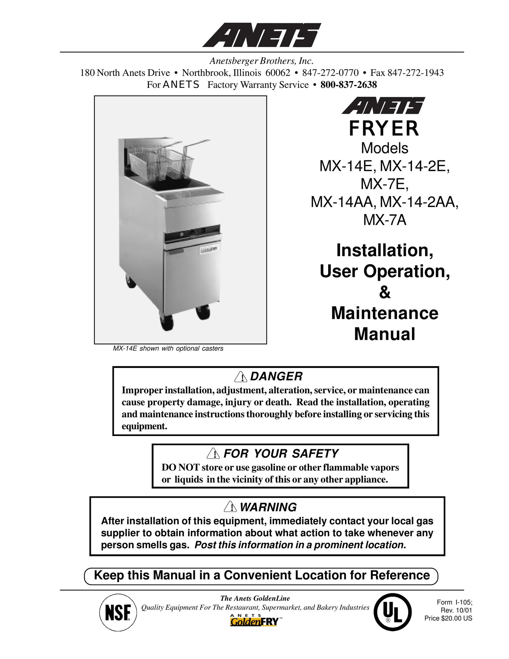 Anetsberger Brothers MX-14-2AA Fryer User Manual