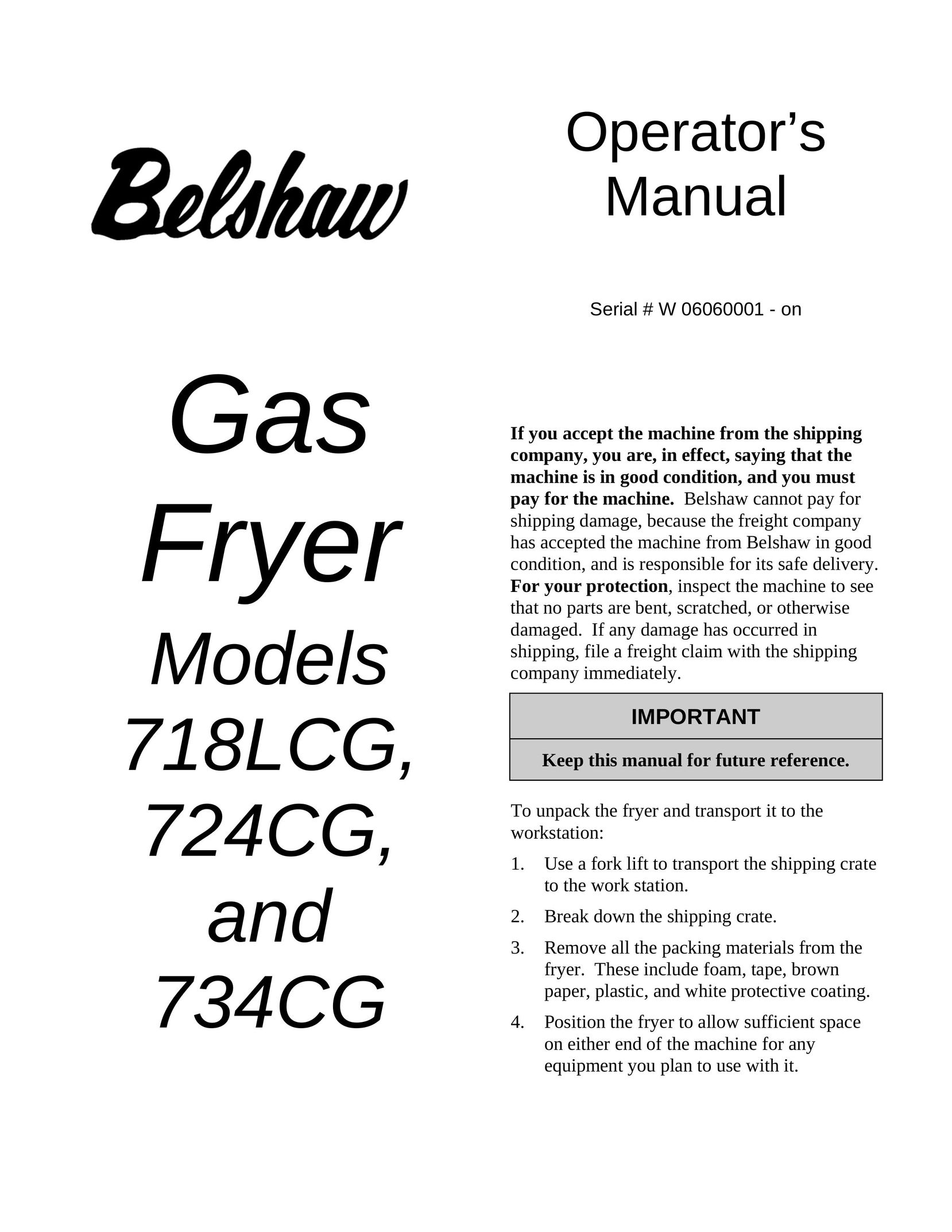 Belshaw Brothers and 734CG Fryer User Manual