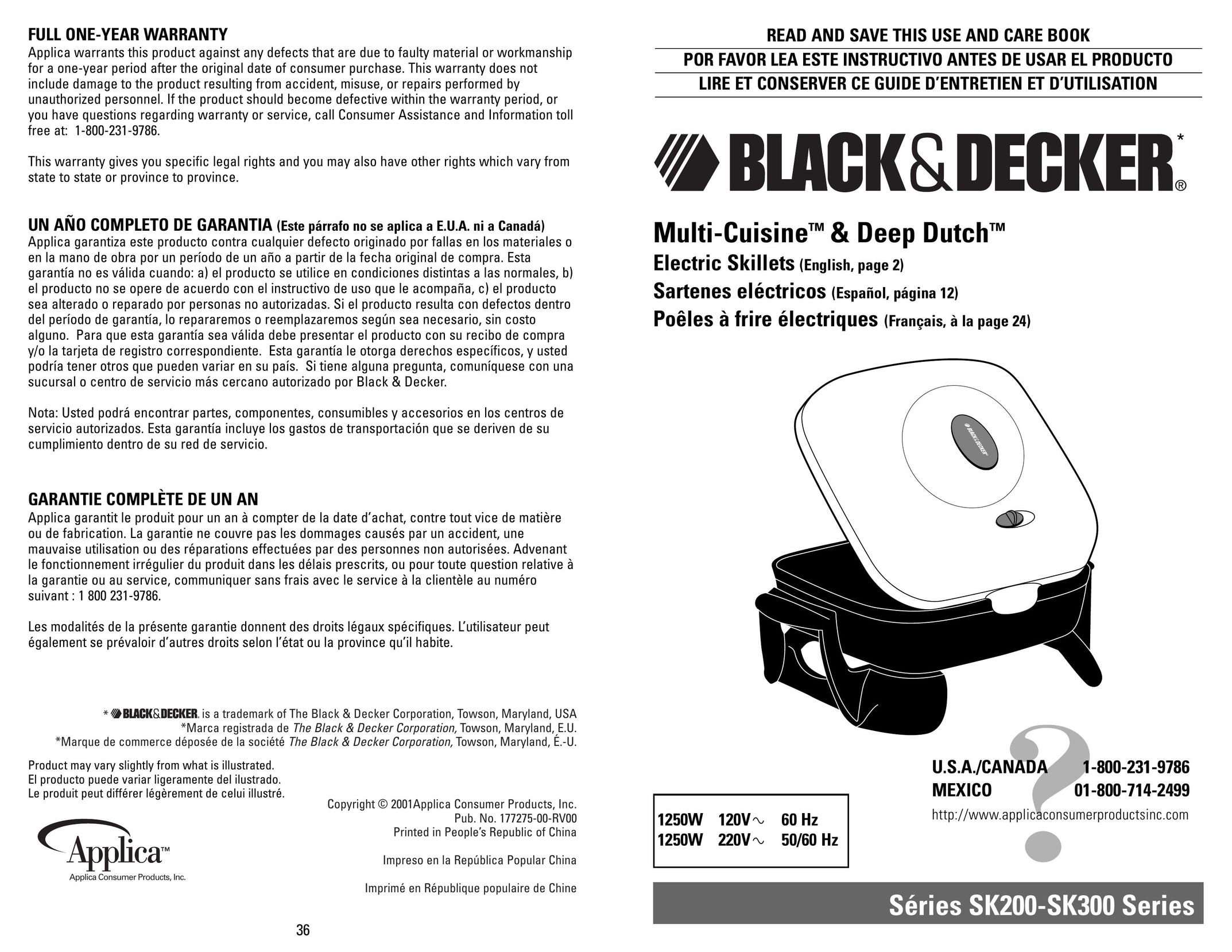 Black & Decker SK200 Fryer User Manual