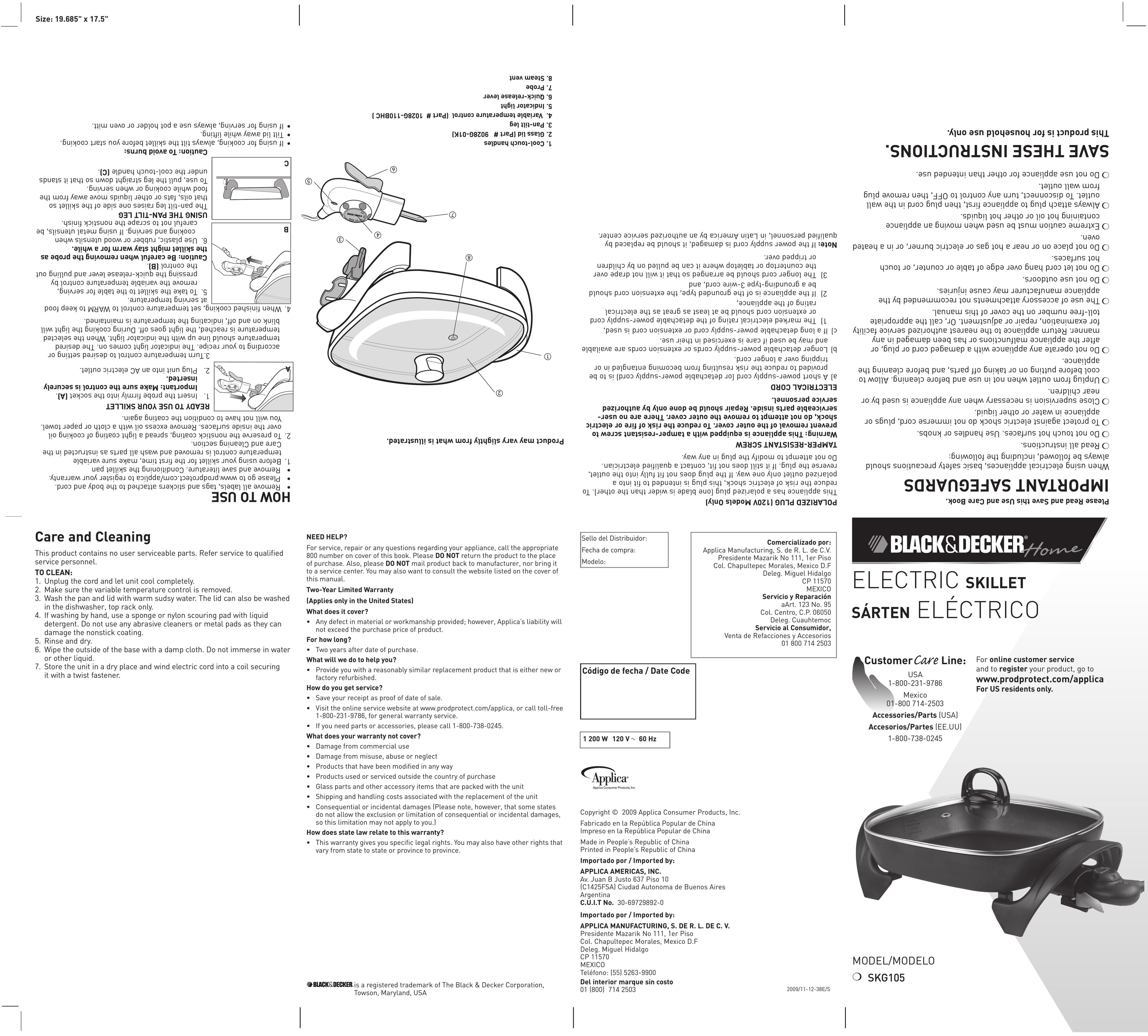 Black & Decker SKG105 Fryer User Manual