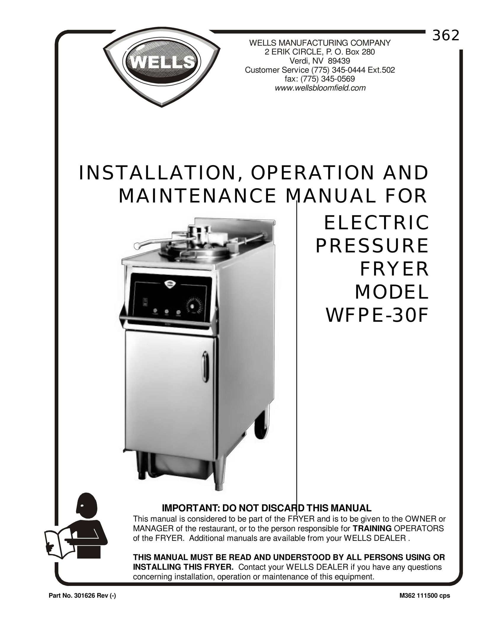Bloomfield WFPE-30F Fryer User Manual