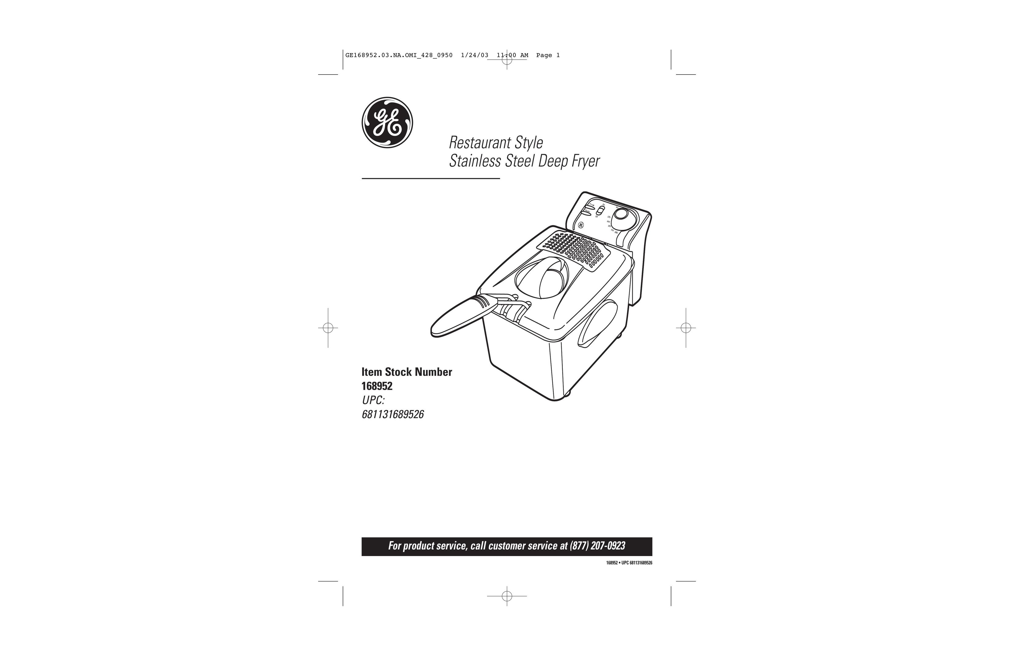 GE 168952 Fryer User Manual